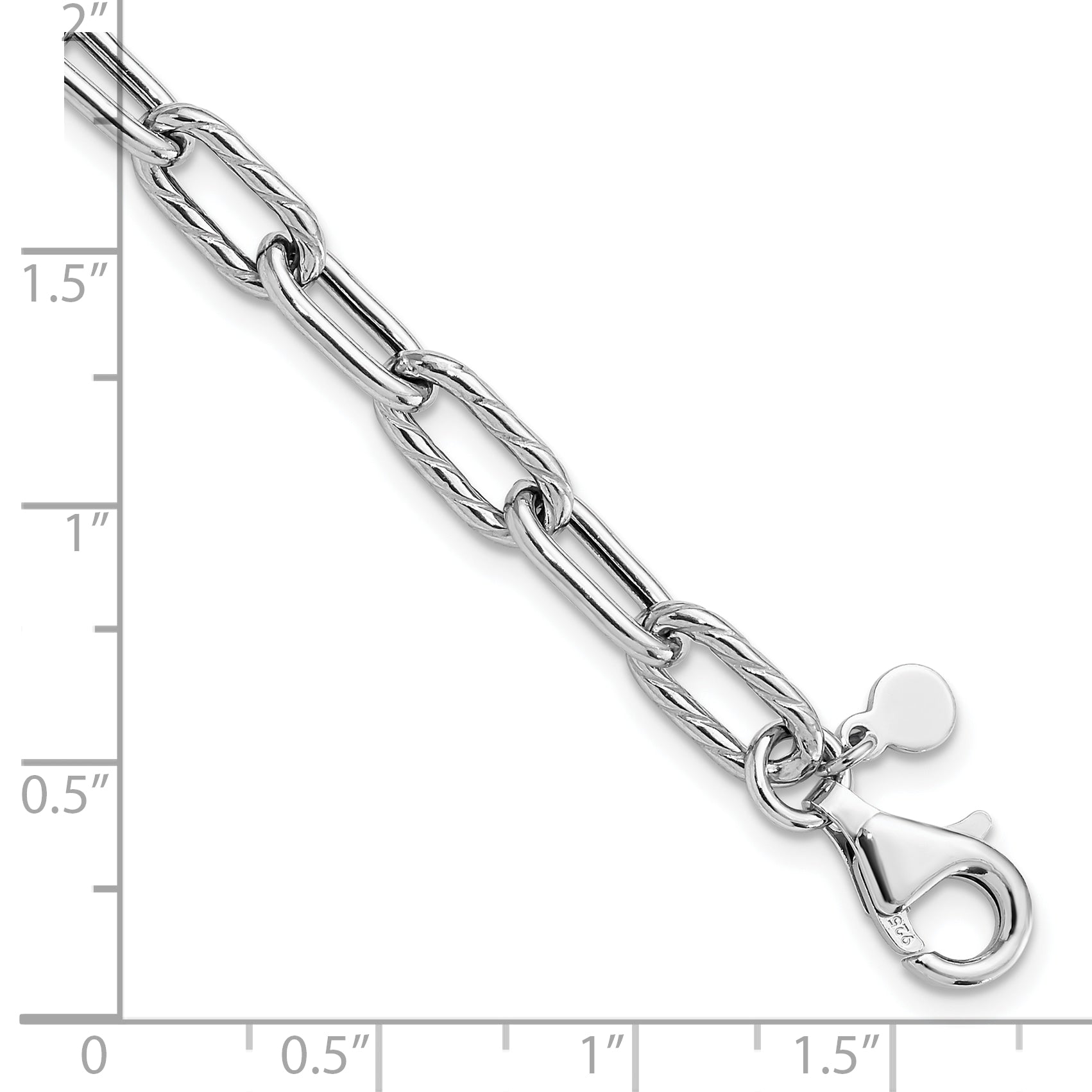 Sterling Silver RH-pl Polish/Texture Link w/1in ext. Bracelet