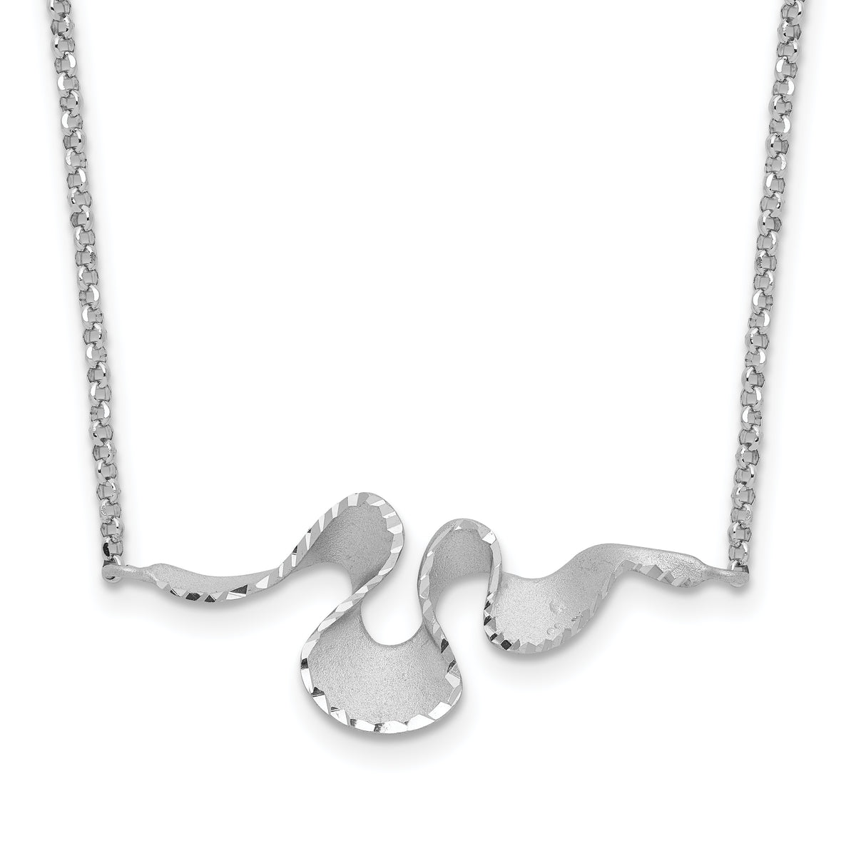 Sterling Silver Rhodium-Plated-plt Satin / Diamond-cut with 2in. ext Necklace