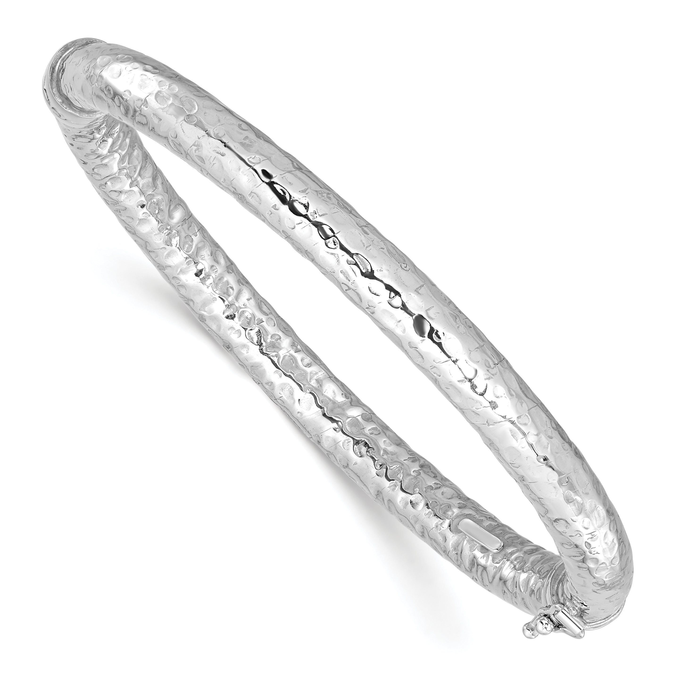 Sterling Silver Rhodium-plated Polished Hammered Bangle Main image