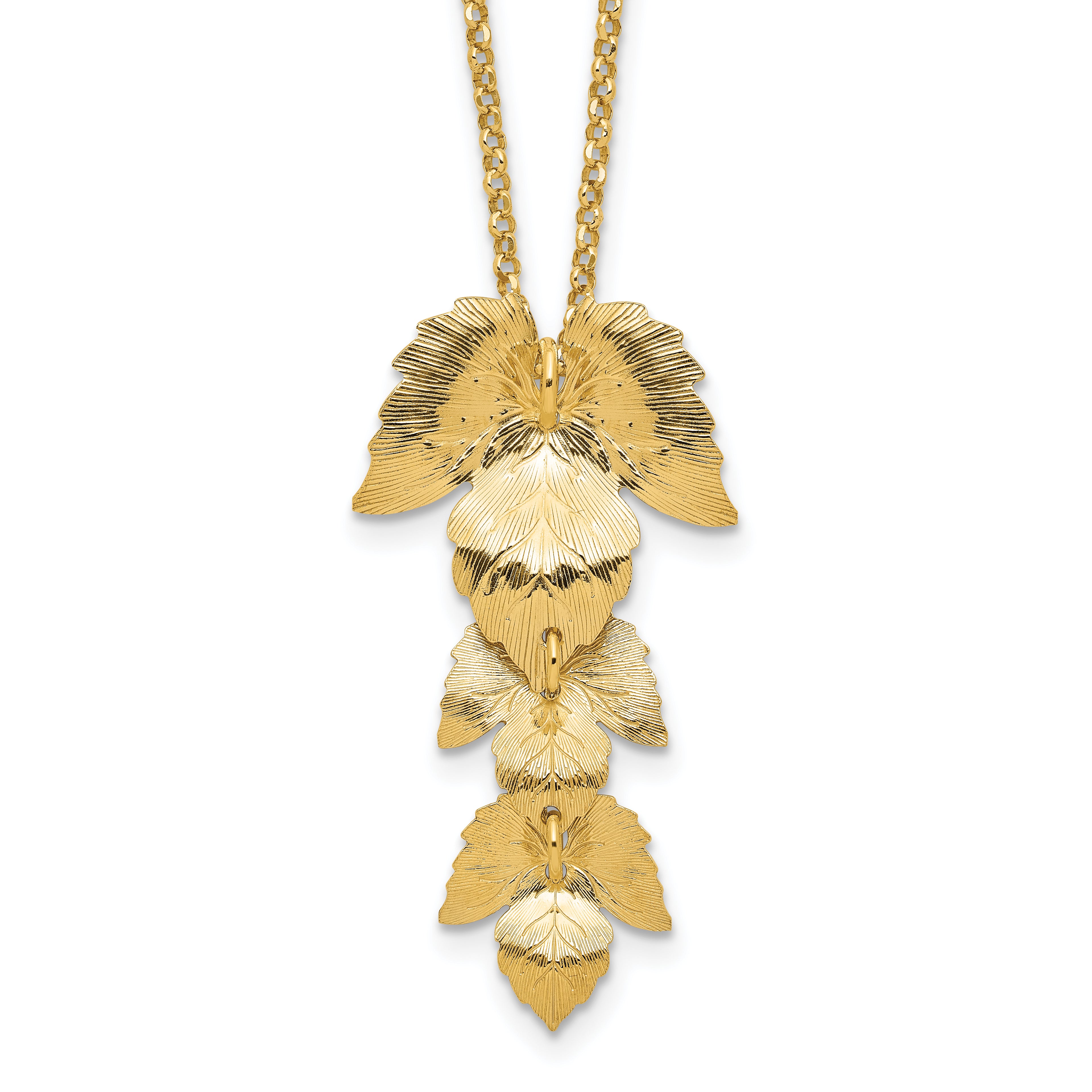 Sterling Silver Gold-plated Etched Leaves with 2in. ext. Necklace