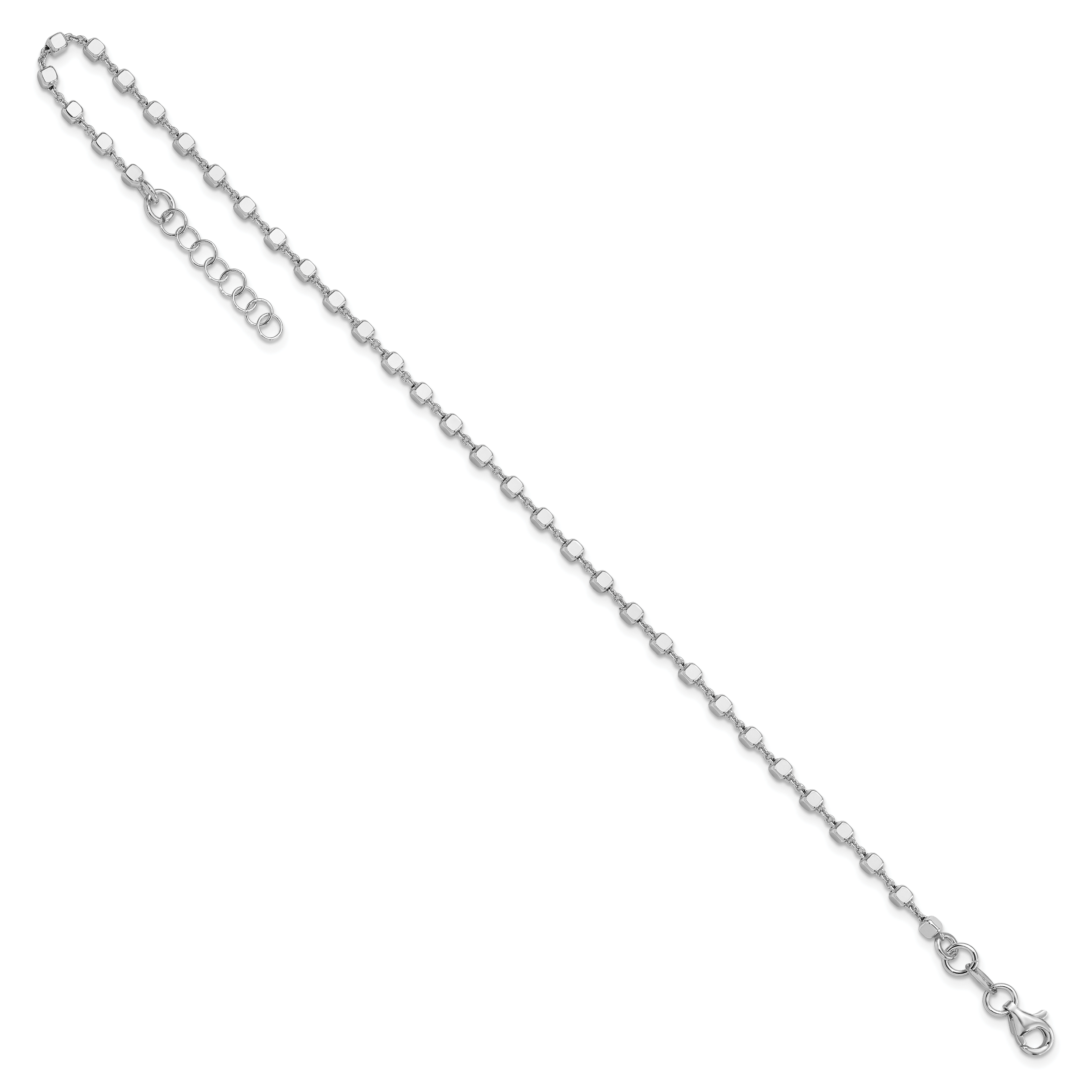 Sterling Silver Rhodium-plated Cube Link 9 inch Plus 1 inch Extender - Total 10 inch Anklet Secondary image