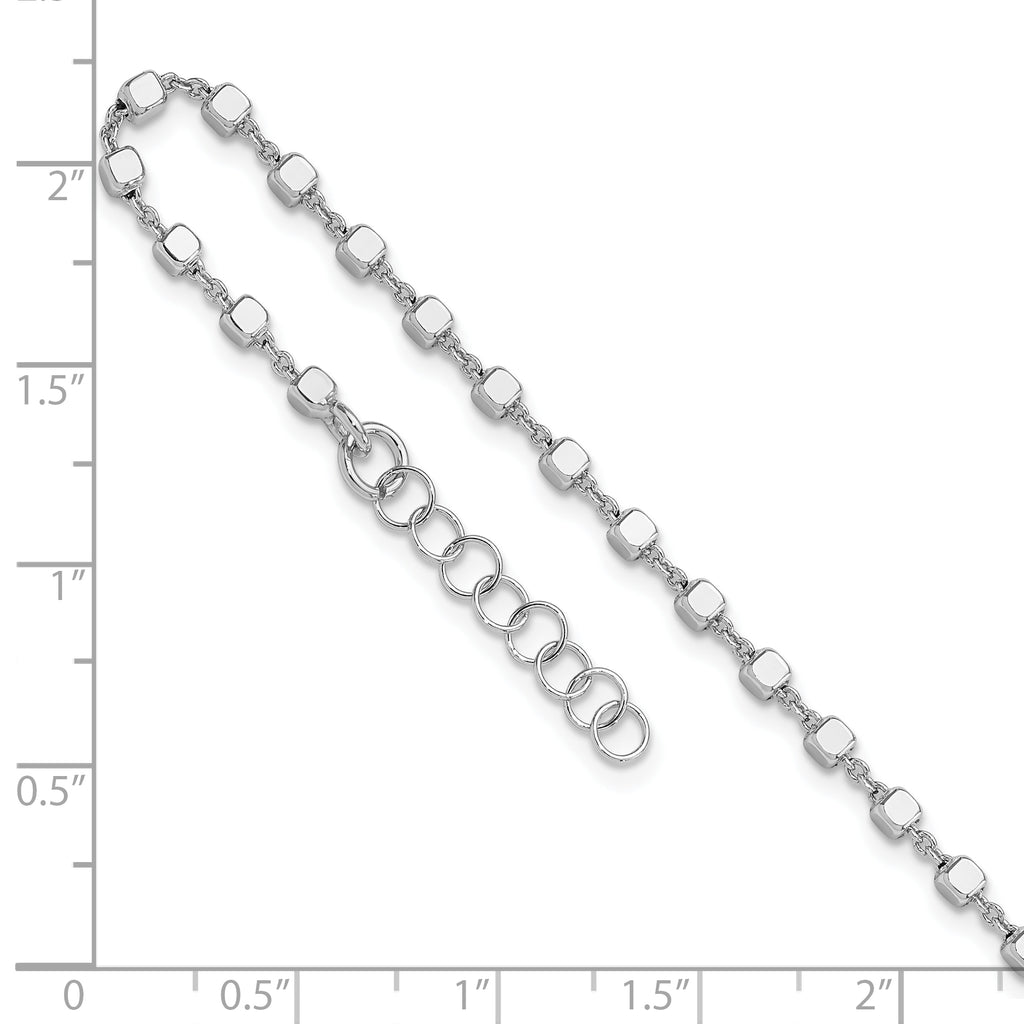 Sterling Silver Rhodium-plated Cube Link 9 inch Plus 1 inch Extender - Total 10 inch Anklet