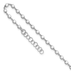 Sterling Silver Rhodium-plated Cube Link 9 inch Plus 1 inch Extender - Total 10 inch Anklet