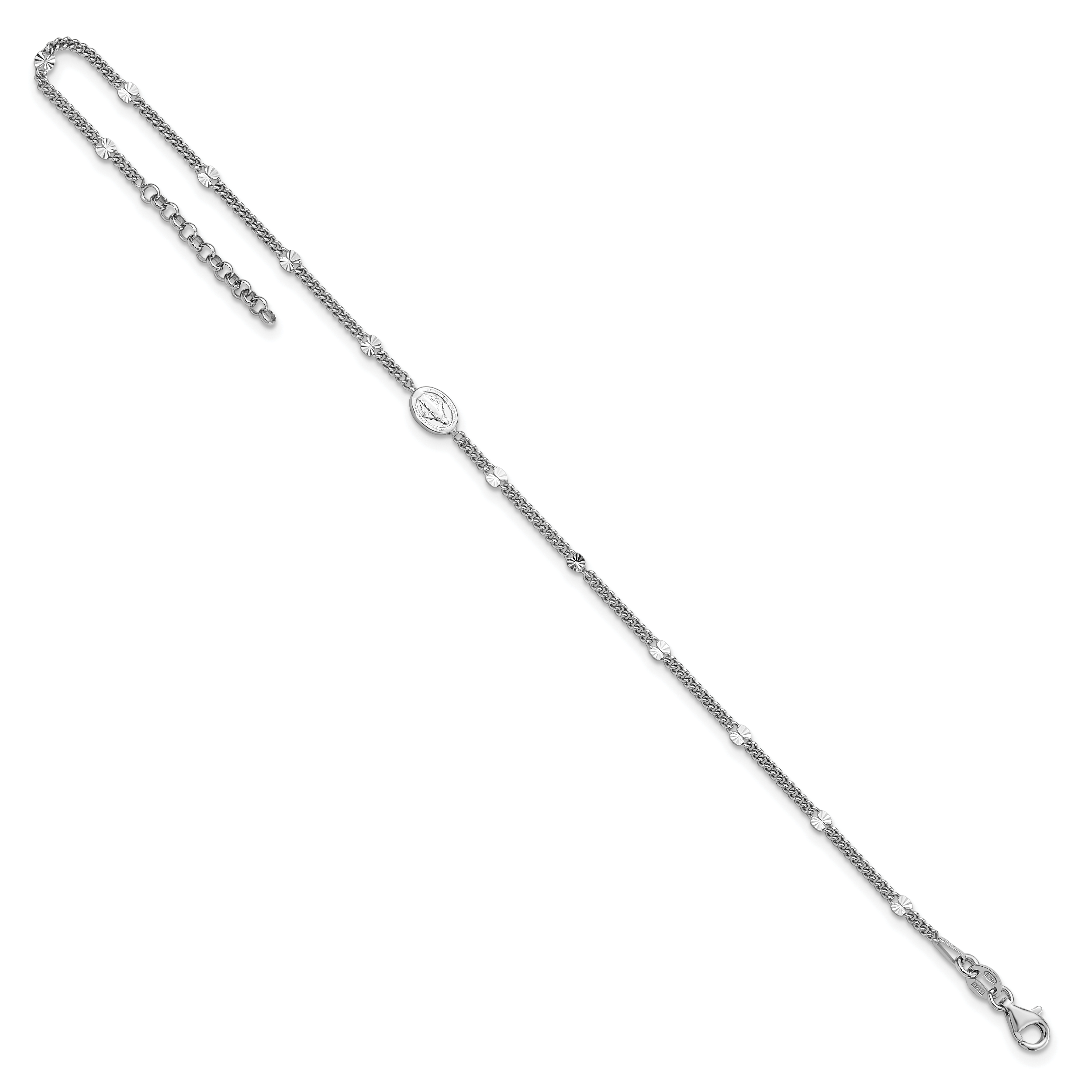 Sterling Silver Rhodium-plated Miraculous Medal 9 inch Plus 1 inch Extender - Total 10 inch Anklet Secondary image