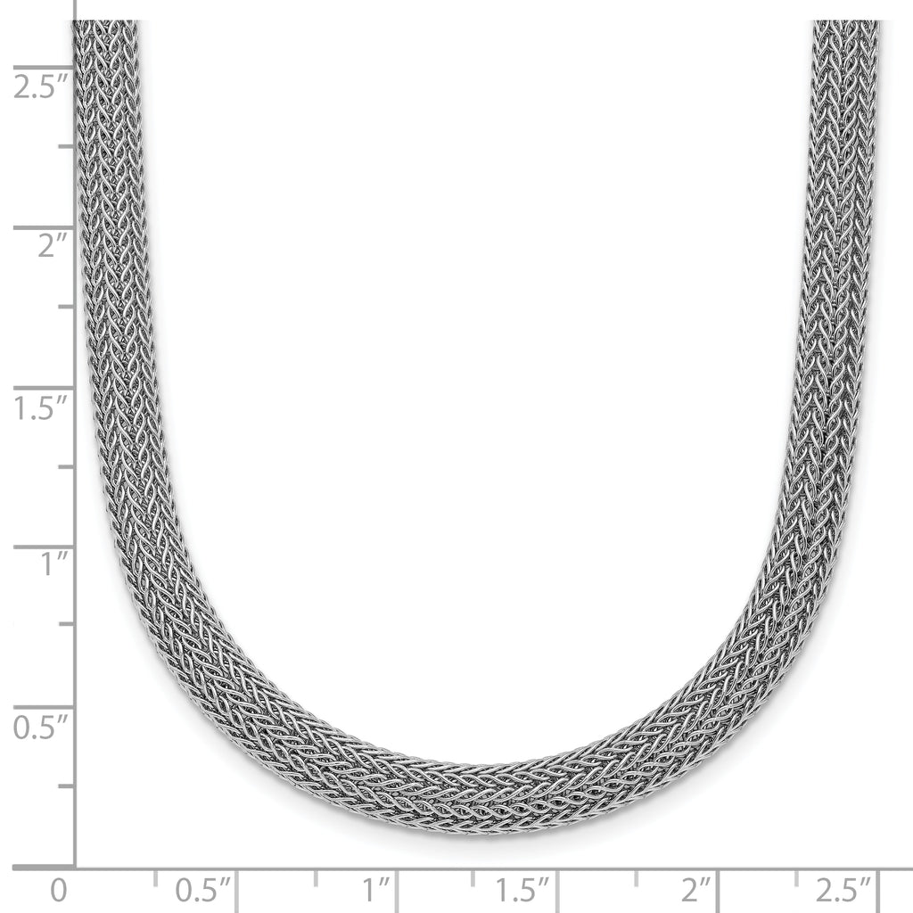 Sterling Silver Rhodium-plated Polished Mesh Woven Necklace