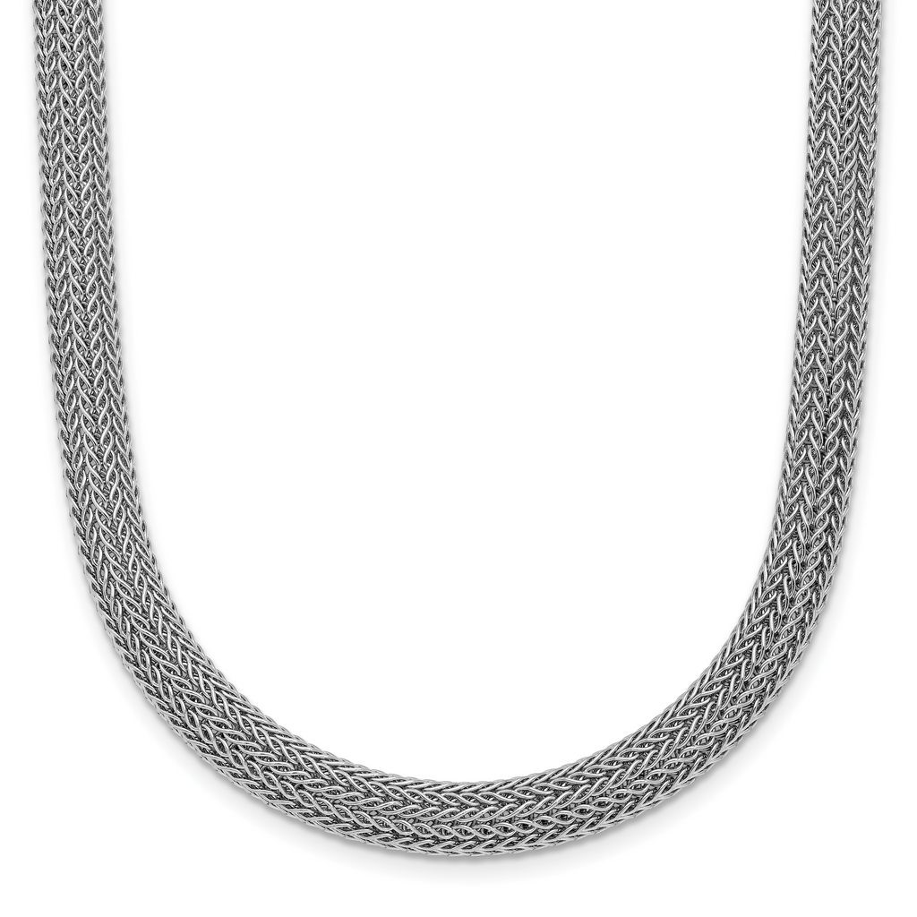 Sterling Silver Rhodium-plated Polished Mesh Woven Necklace