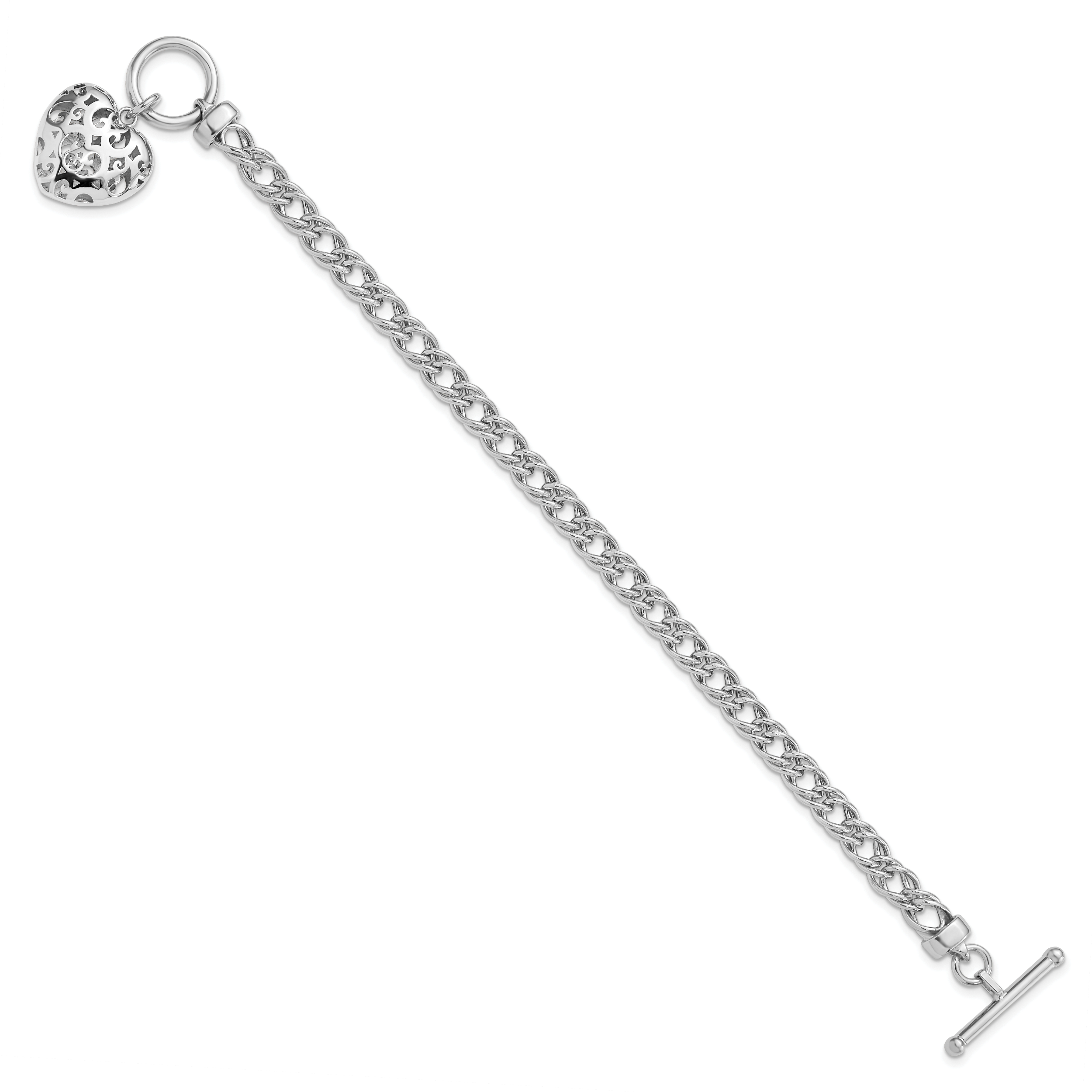 Sterling Silver Rh-plated Polished with Heart Charm Bracelet Secondary image