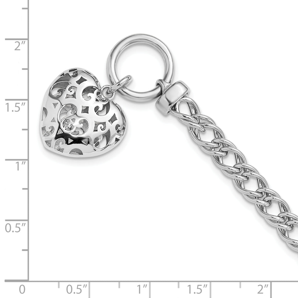 Sterling Silver Rh-plated Polished with Heart Charm Bracelet
