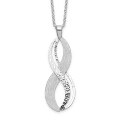 Sterling Silver Rhodium-Plated-pl. Brushed and Textured with 2in. ext Necklace