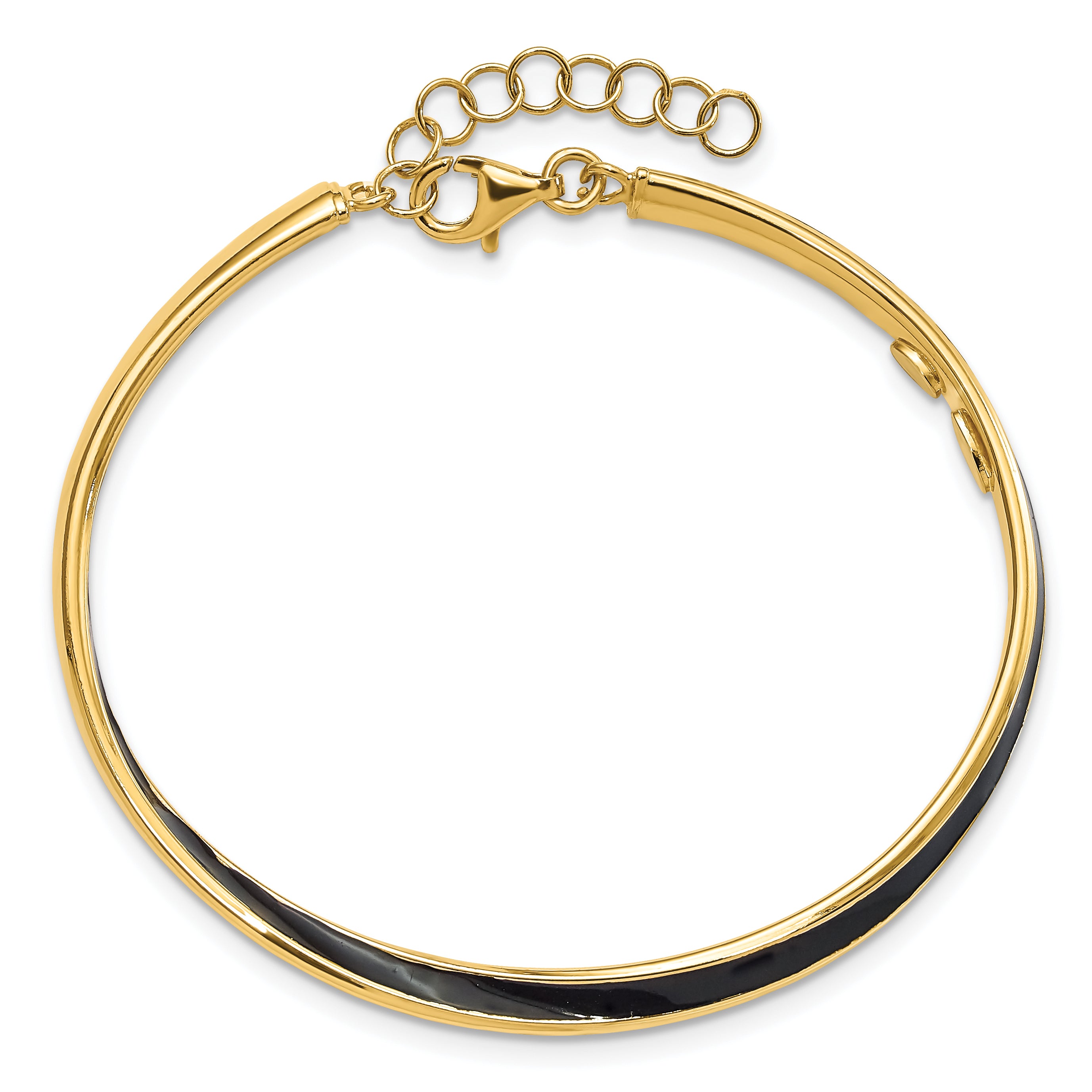 Sterling Silver Gold-tone Blk Enamel w/1in ext Chain Bangle Secondary image