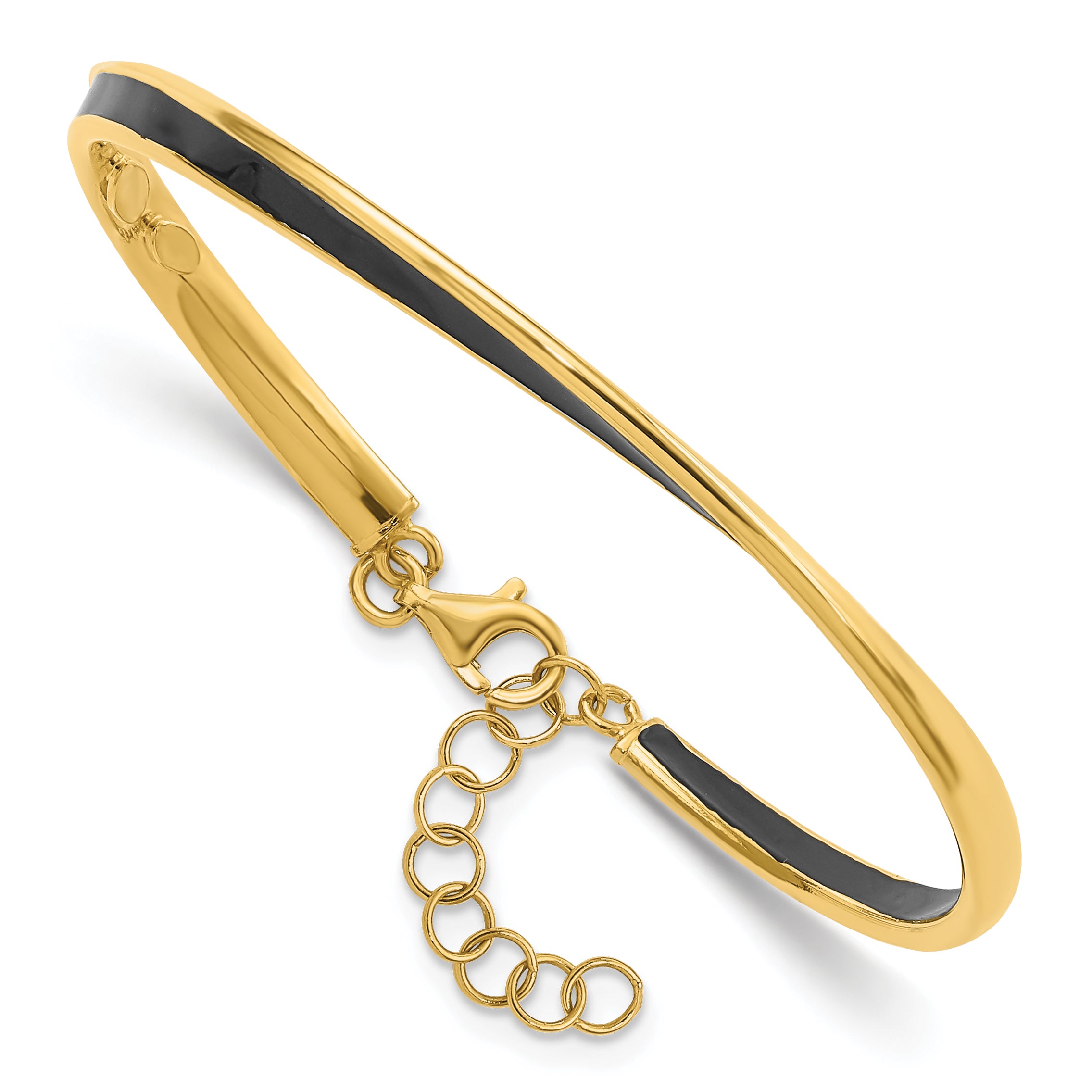 Sterling Silver Gold-tone Blk Enamel w/1in ext Chain Bangle Main image