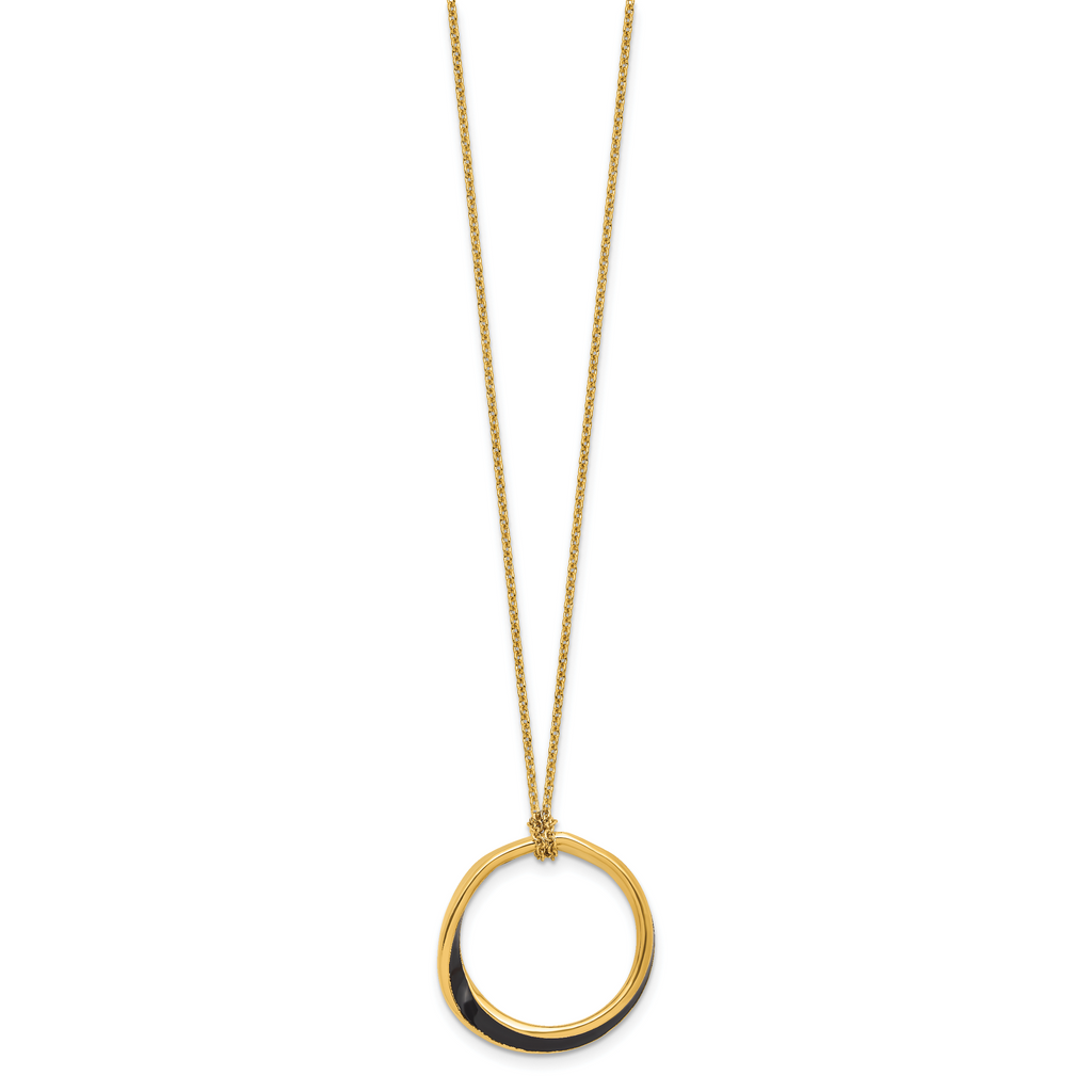 Sterling Silver Gold-tone and Black Enamel  with 2in. ext Necklace