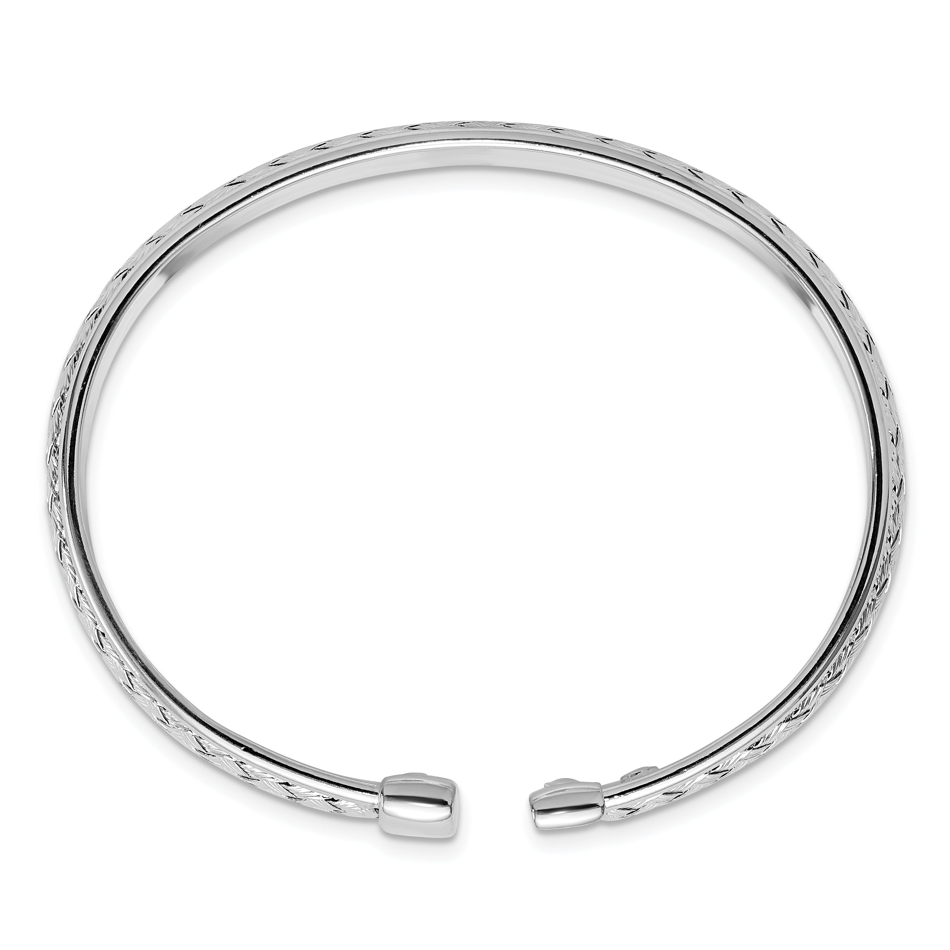 Sterling Silver Rhodium-plated Polished and Textured Cuff Bangle Secondary image