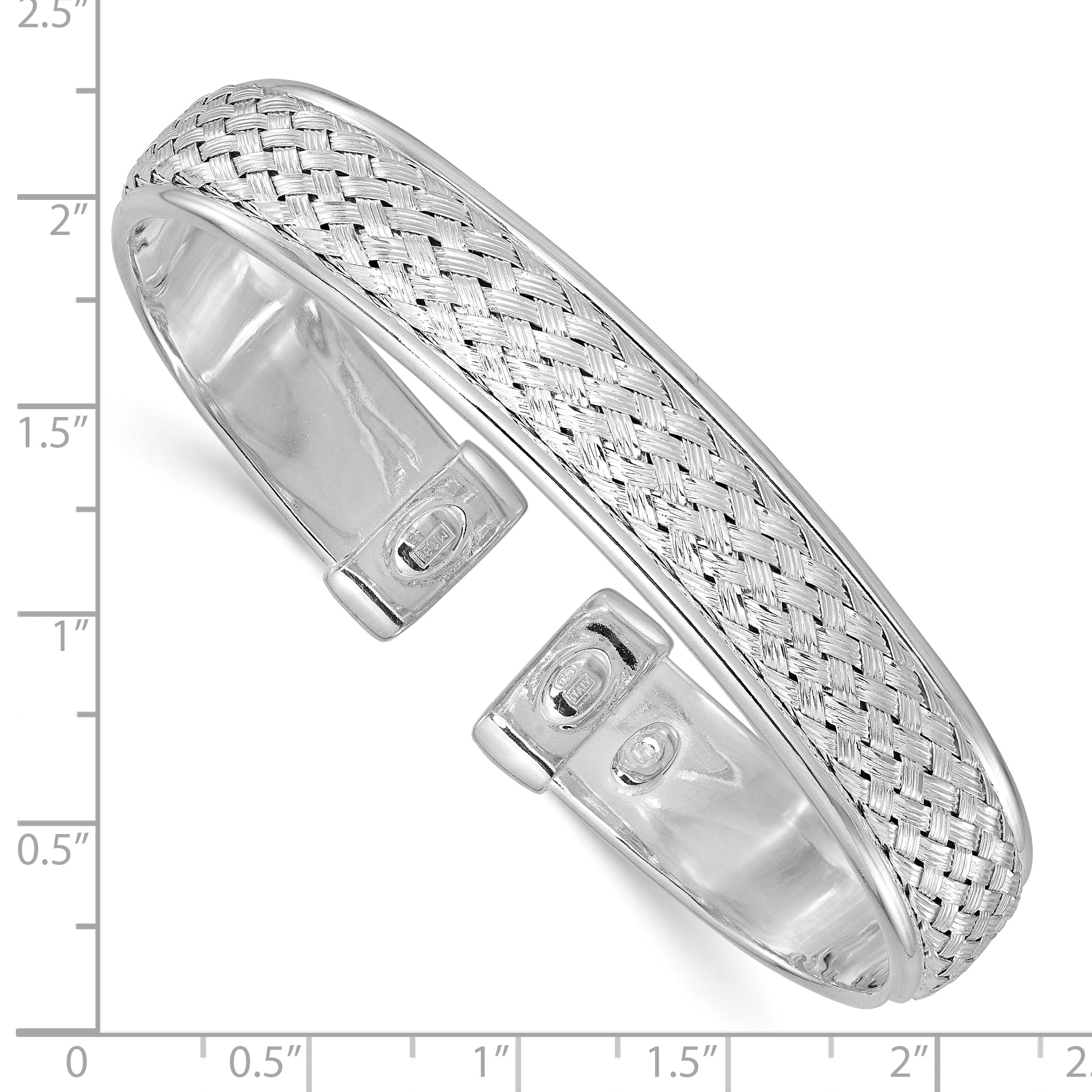 Sterling Silver Rhodium-plated Polished and Textured Cuff Bangle