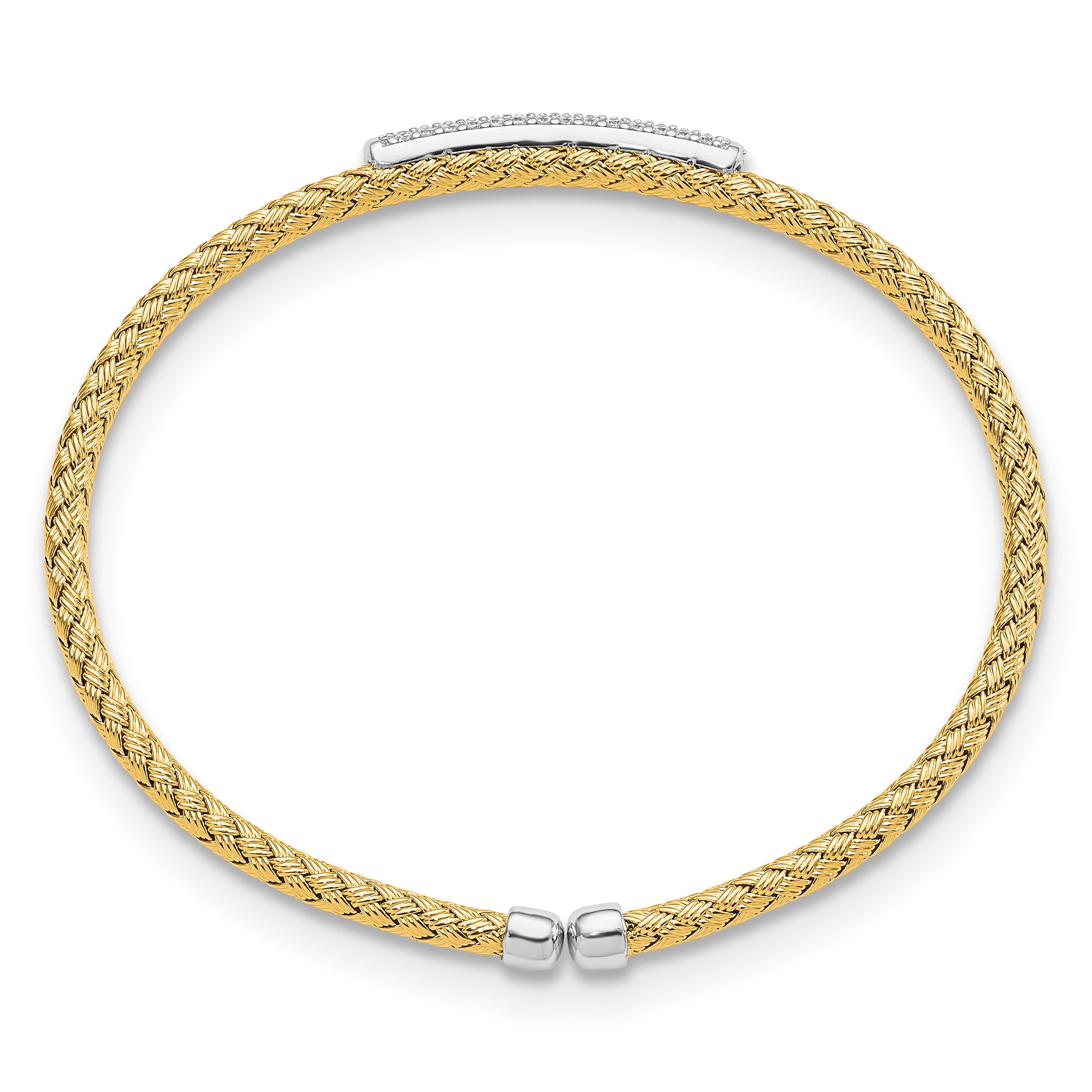 Sterling Silver Rh-plated/Gold-plated CZ Flexible Cuff Bangle