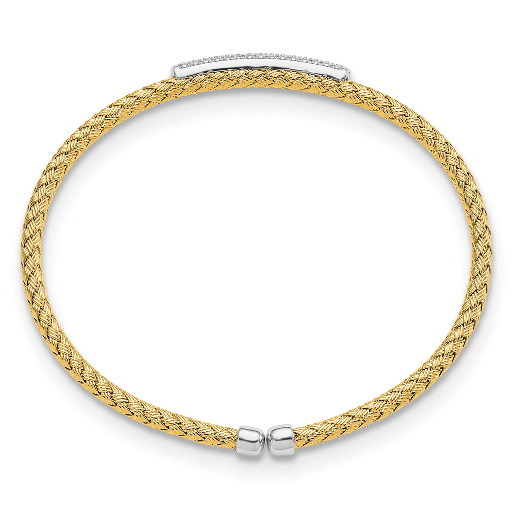 Sterling Silver Rh-plated/Gold-plated CZ Flexible Cuff Bangle