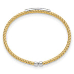 Sterling Silver Rh-plated/Gold-plated CZ Flexible Cuff Bangle