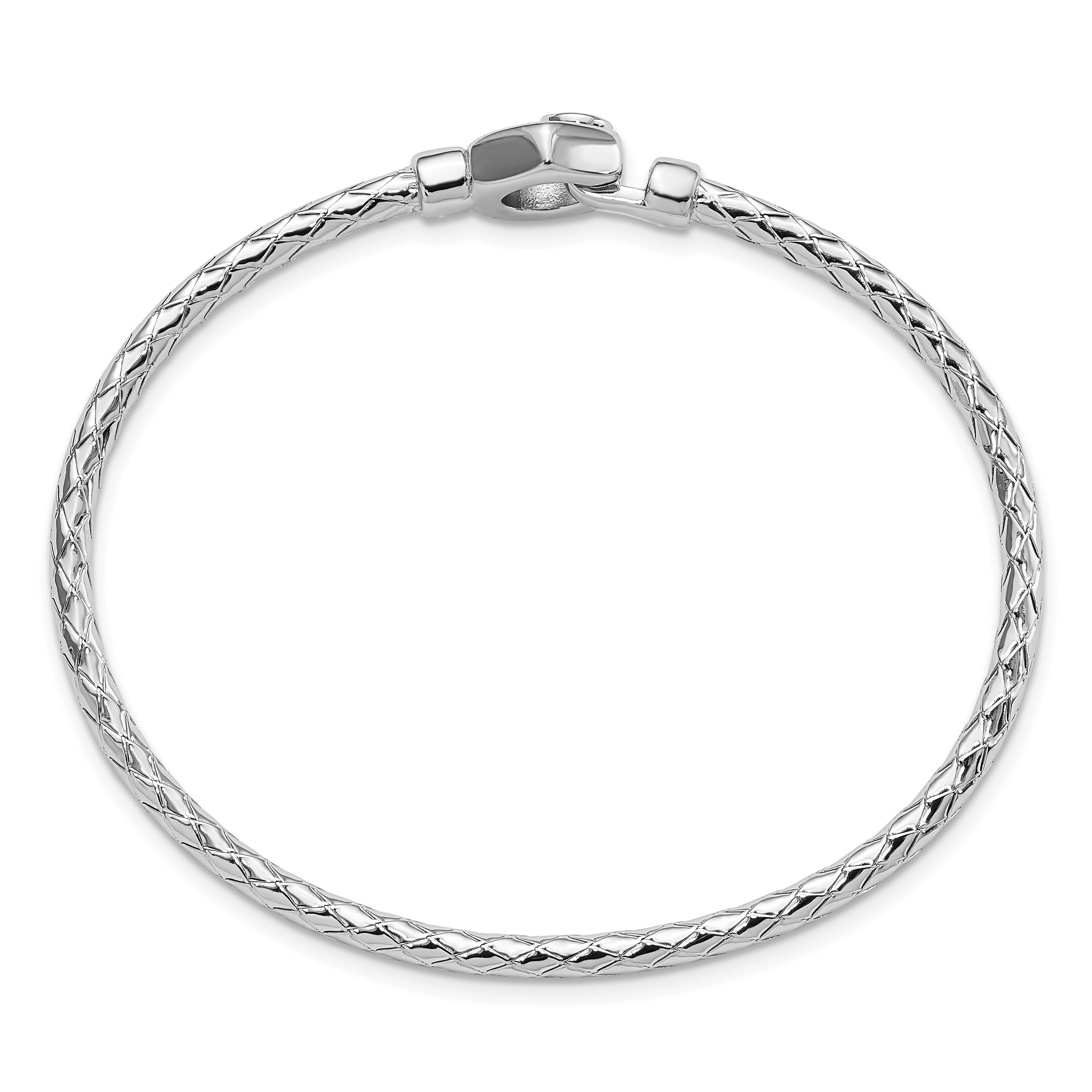 Sterling Silver Rhodium-plated Polished Braid Hook Bangle Secondary image
