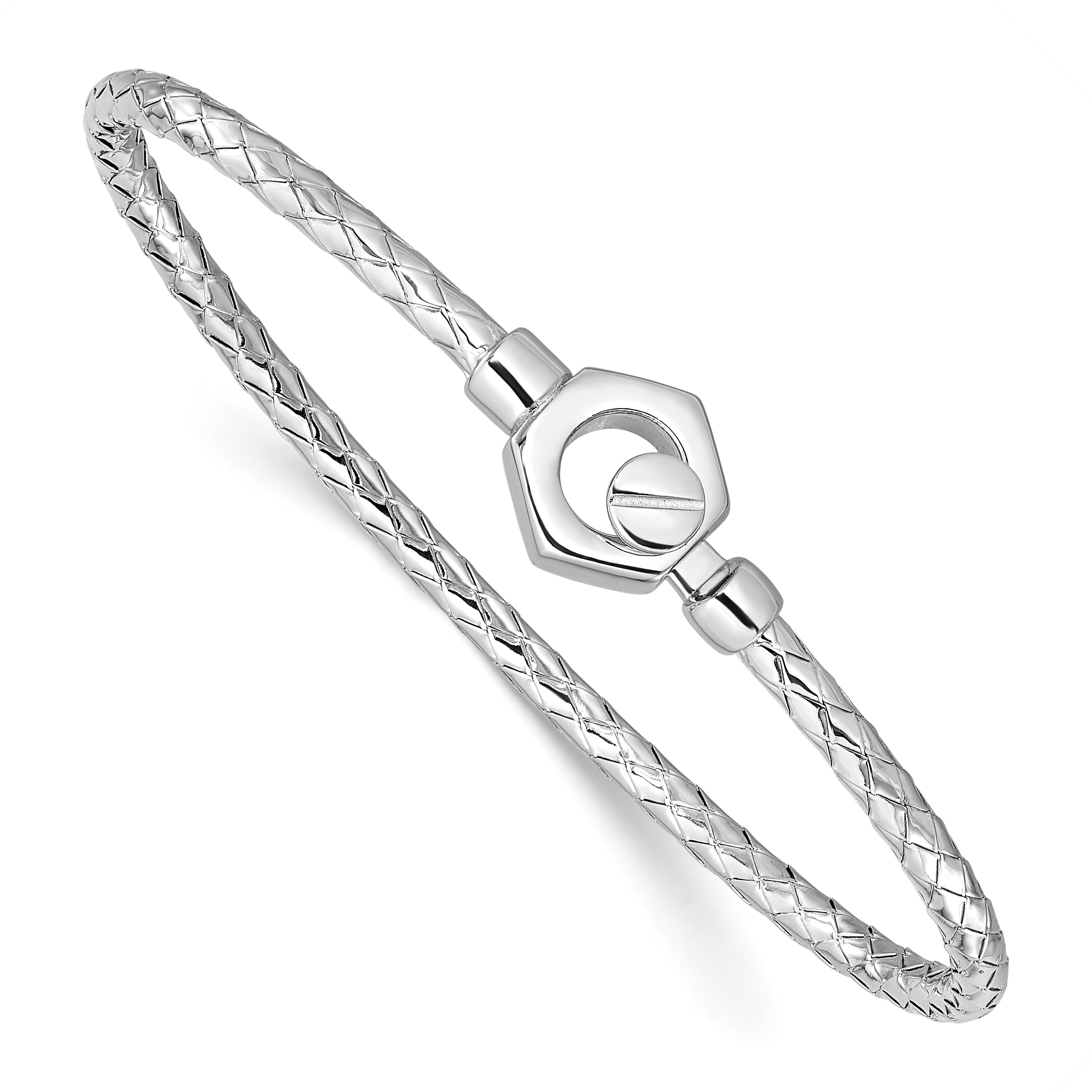 Sterling Silver Rhodium-plated Polished Braid Hook Bangle Main image