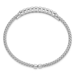 Sterling Silver Rhodium-plated CZ Woven Flexible Cuff