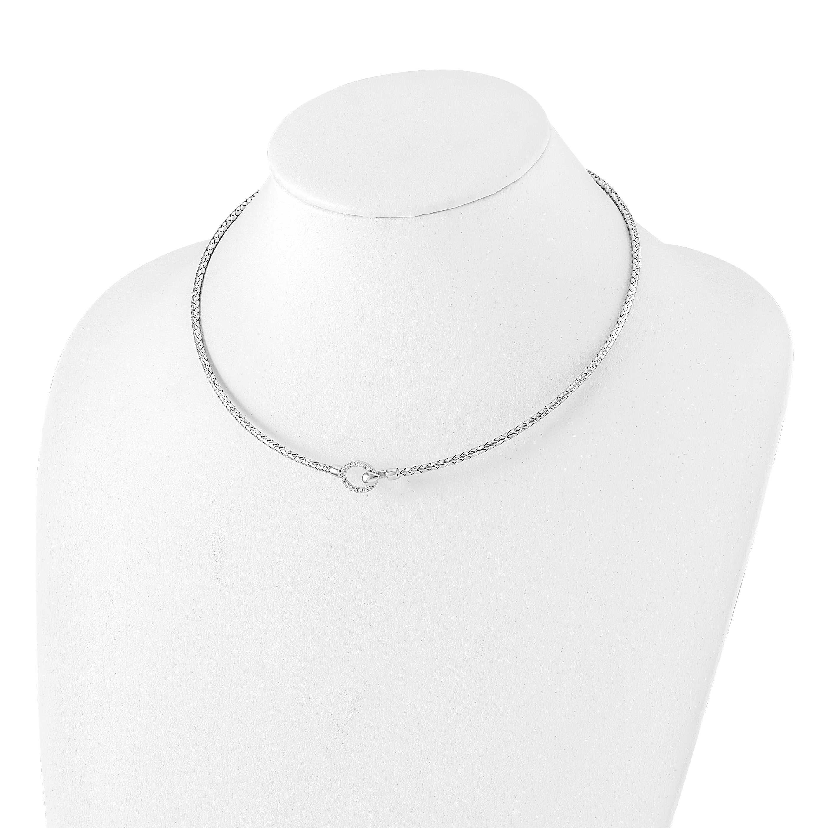 Sterling SilverRhodium-Rhodium-Plated CZ Polished Braid with 2in. ext Necklace Secondary image