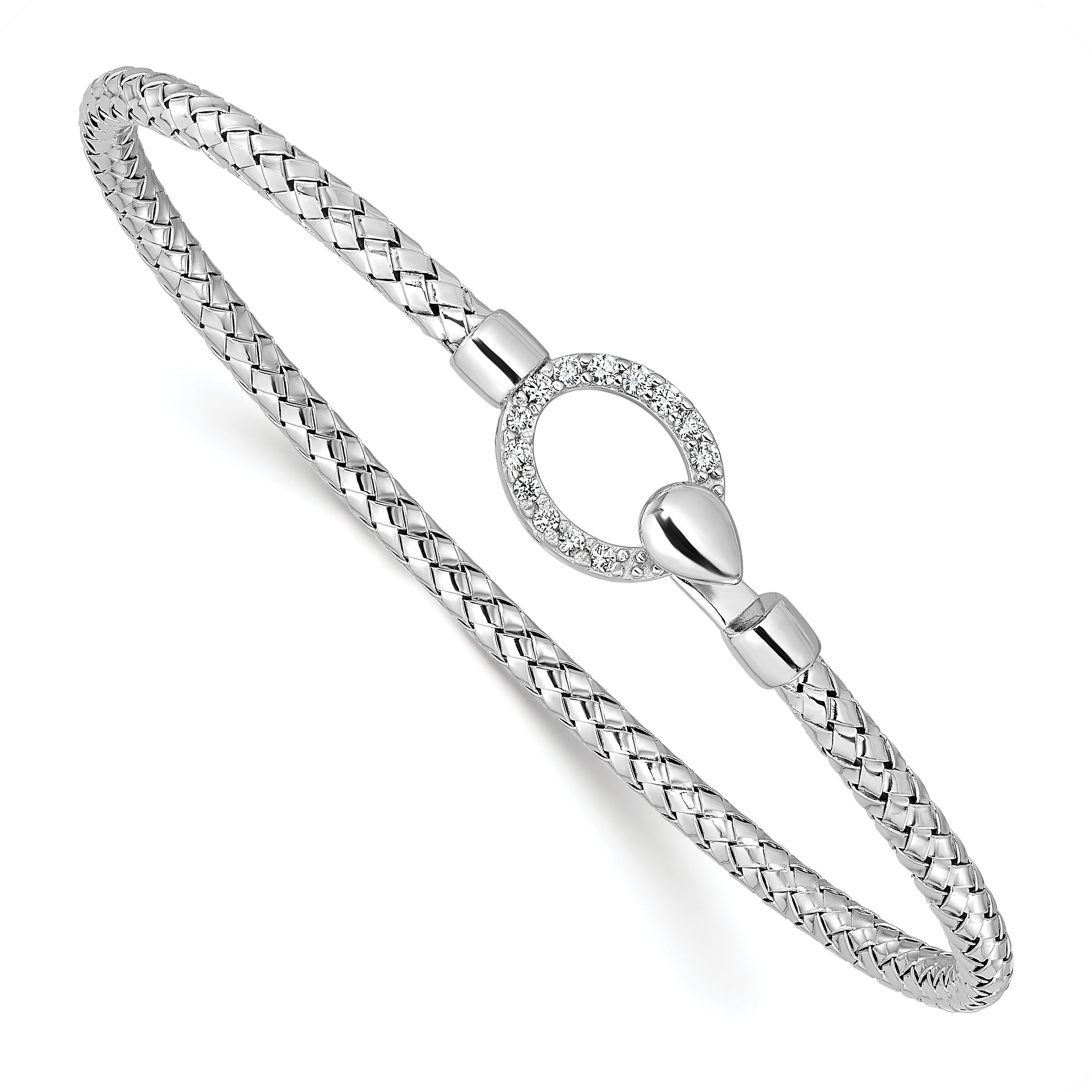 Sterling Silver RH-plated CZ Polished Braided Hook Bangle Main image