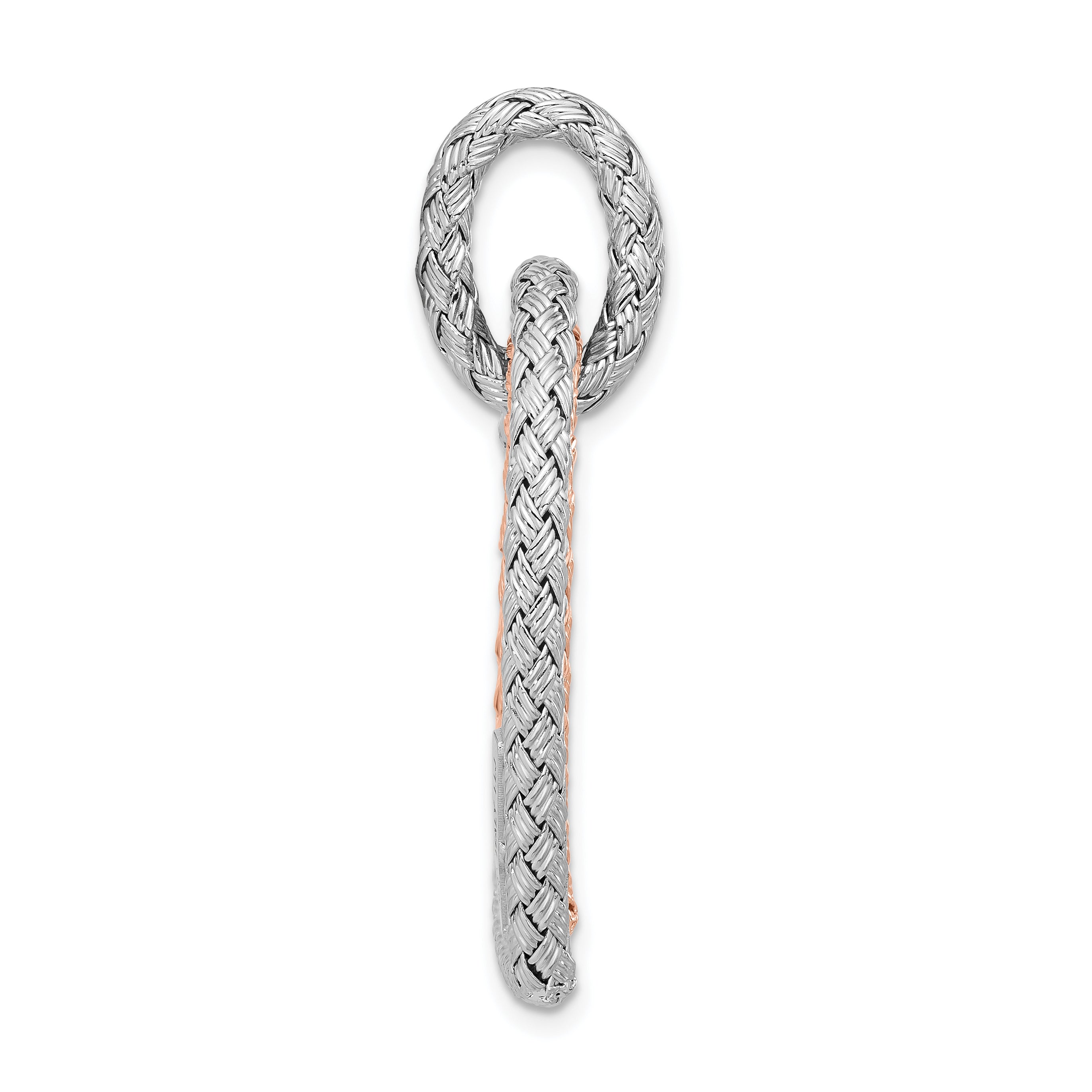 Sterling Silver Rh-plat and Rose-plated Woven Hearts Pendant