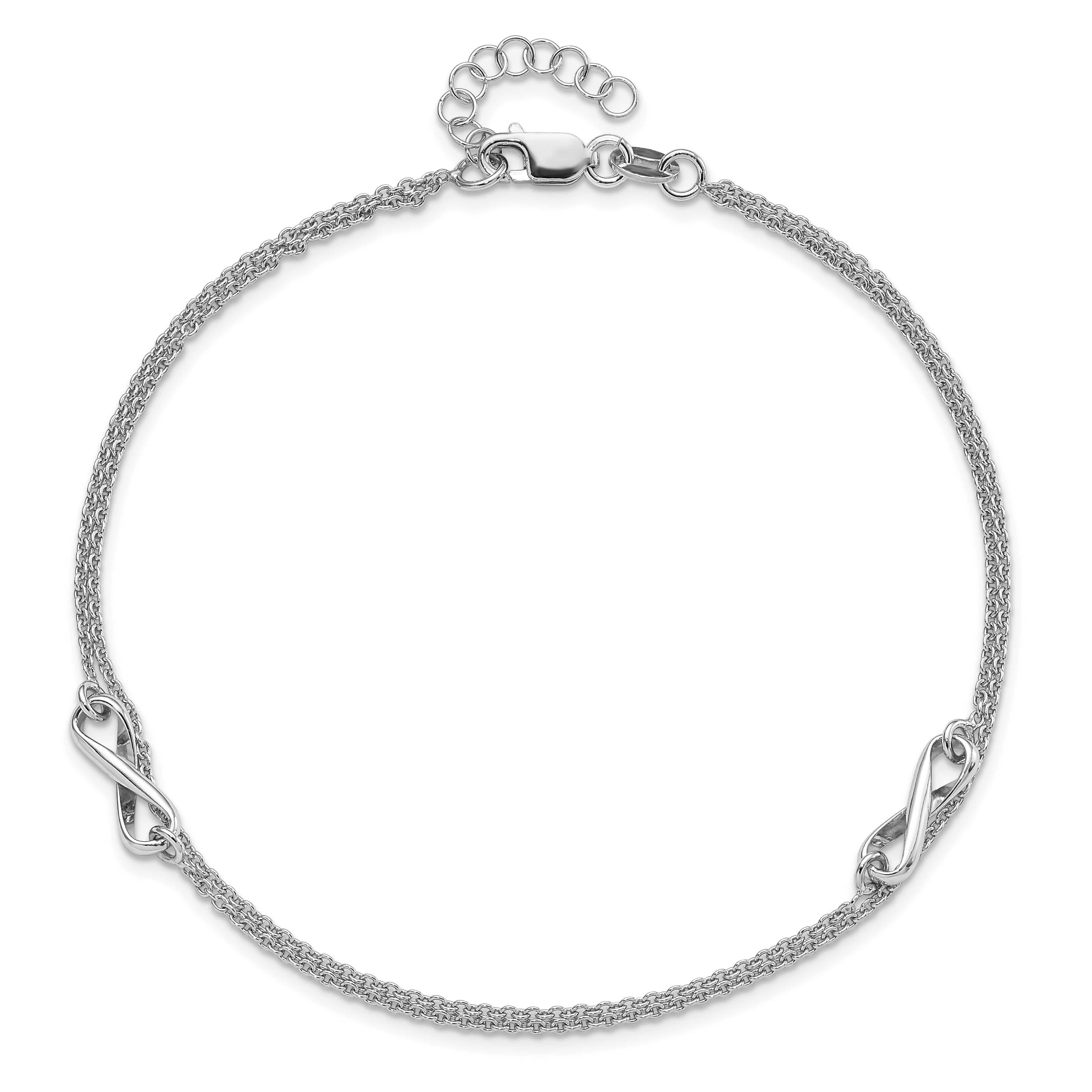 Sterling Silver Rhodium-plated Infinity 2-Strand 9 inch Plus 1 inch Extender - Total 10 inch Anklet