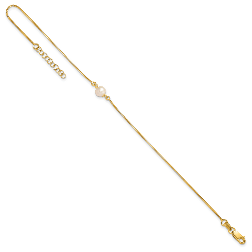 Sterling Silver Gold-tone Freshwater Cultured Pearl 9 inch Plus 1 inch Extender - Total 10 inch Anklet