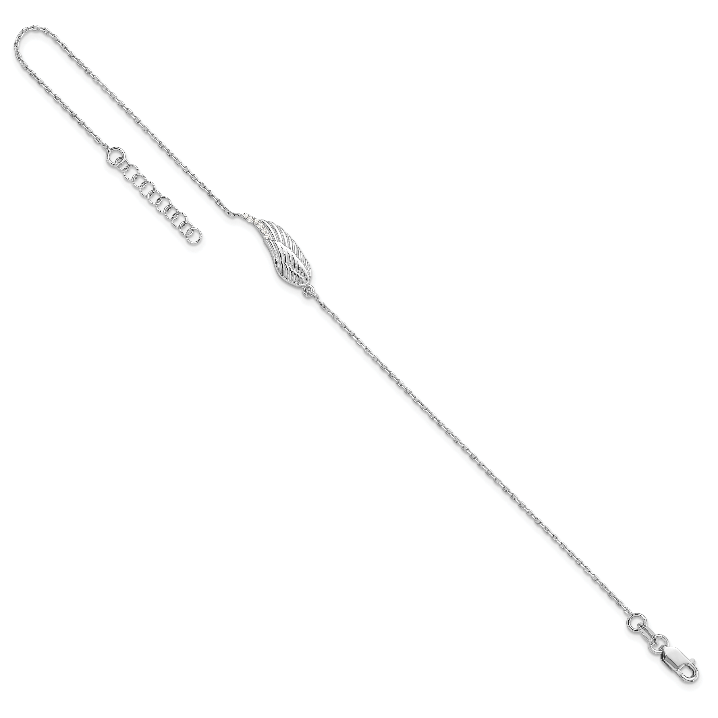 Sterling Silver Rhodium-plated CZ Wing 9 inch Plus 1 inch Extender - Total 10 inch Anklet Secondary image