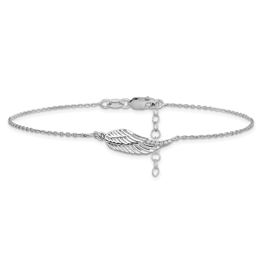 Sterling Silver Rhodium-plated CZ Wing 9 inch Plus 1 inch Extender - Total 10 inch Anklet