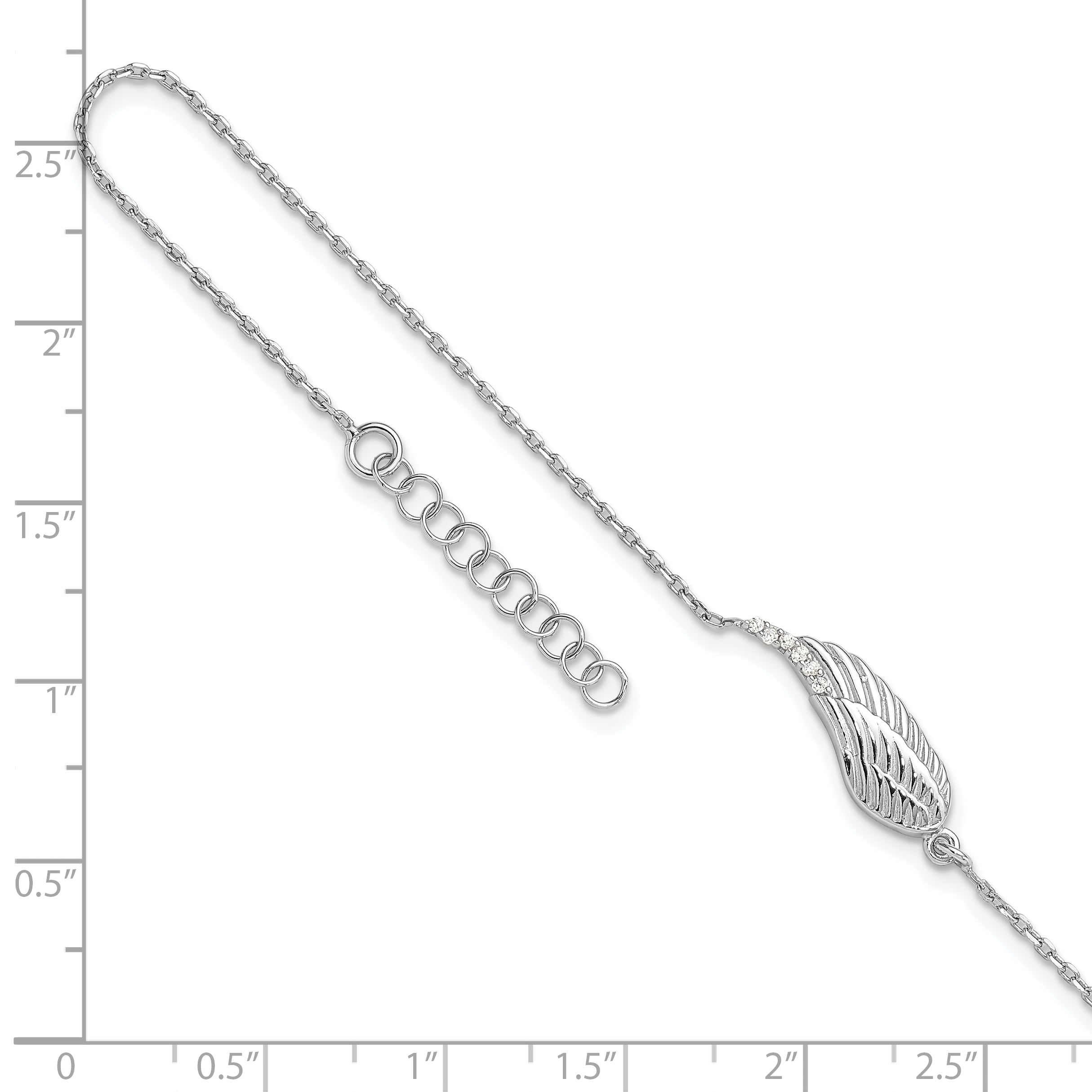 Sterling Silver Rhodium-plated CZ Wing 9 inch Plus 1 inch Extender - Total 10 inch Anklet