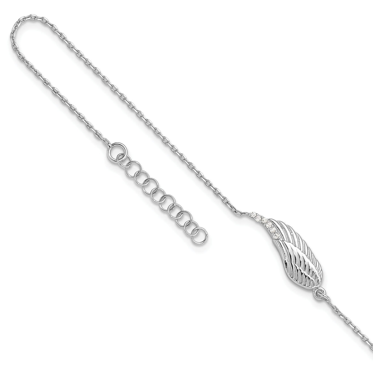 Cubic Zirconia Wing Anklet in Sterling Silver, Textured, 9 Inch - Sophia Jewelers Main image