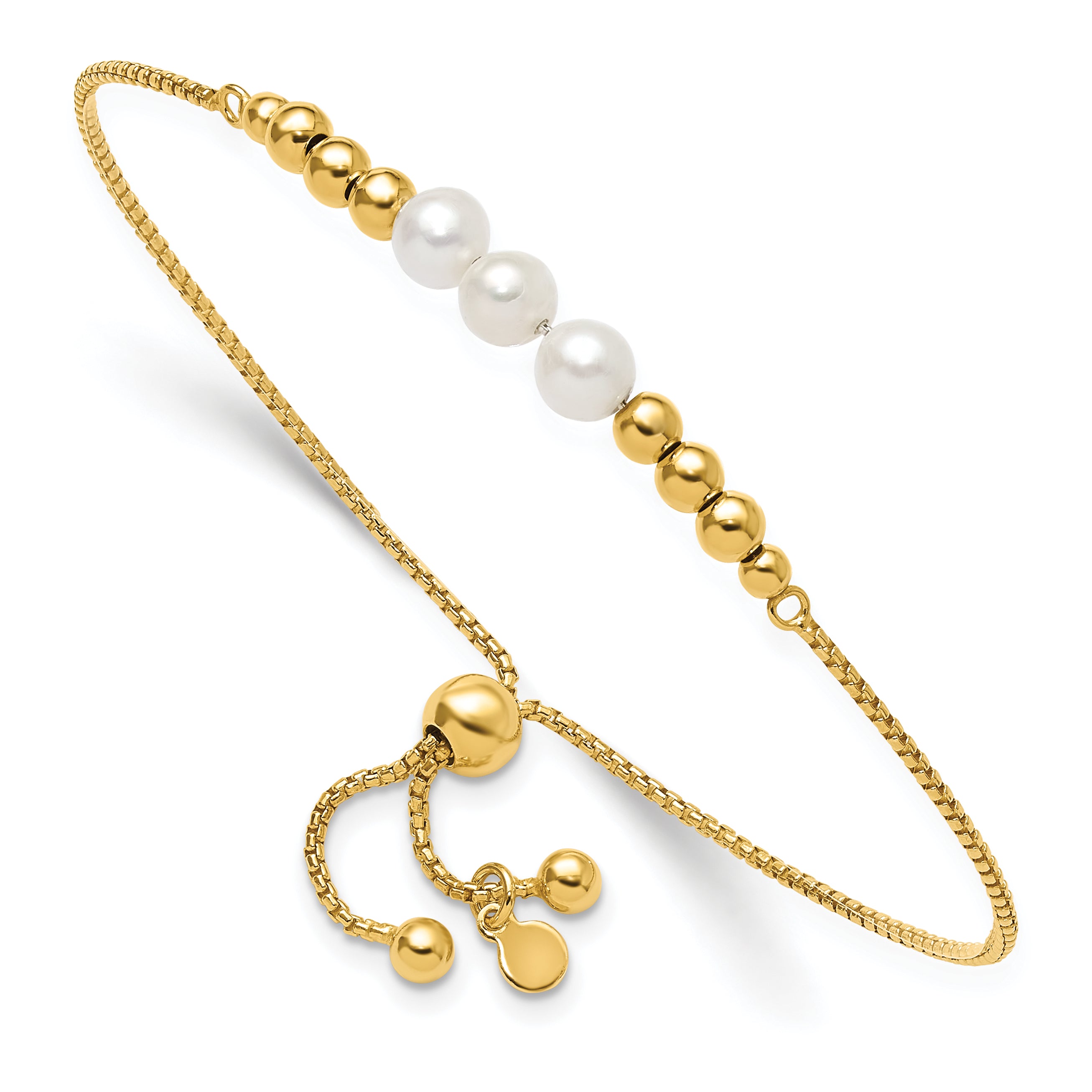 Sterling Silver Gold-plt Polished FWC Pearls Adjustable Bracelet Main image
