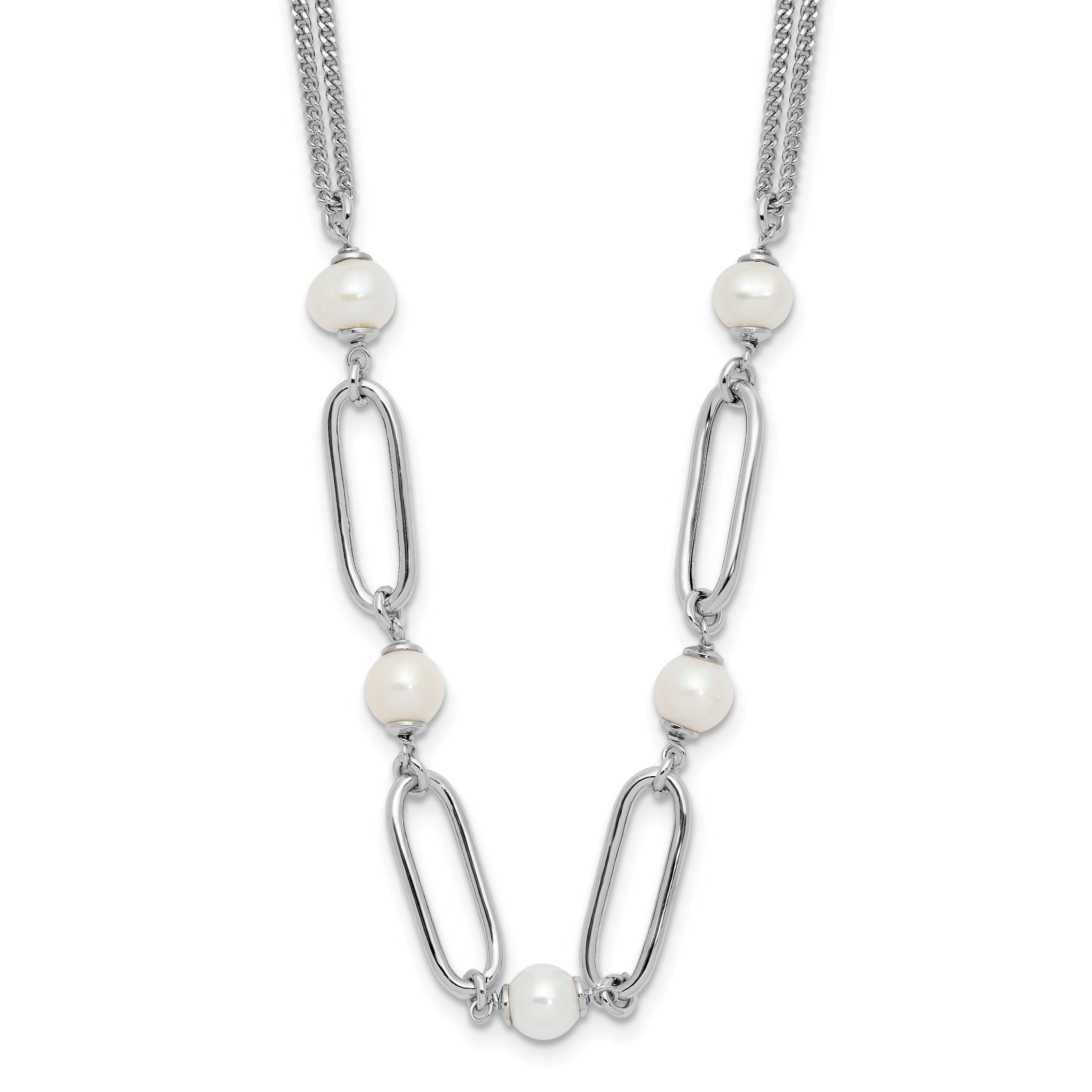 Sterling SilverRhodium-Rhodium-Plated Polished FWC Pearls With 2 Inch Extention. Necklace
