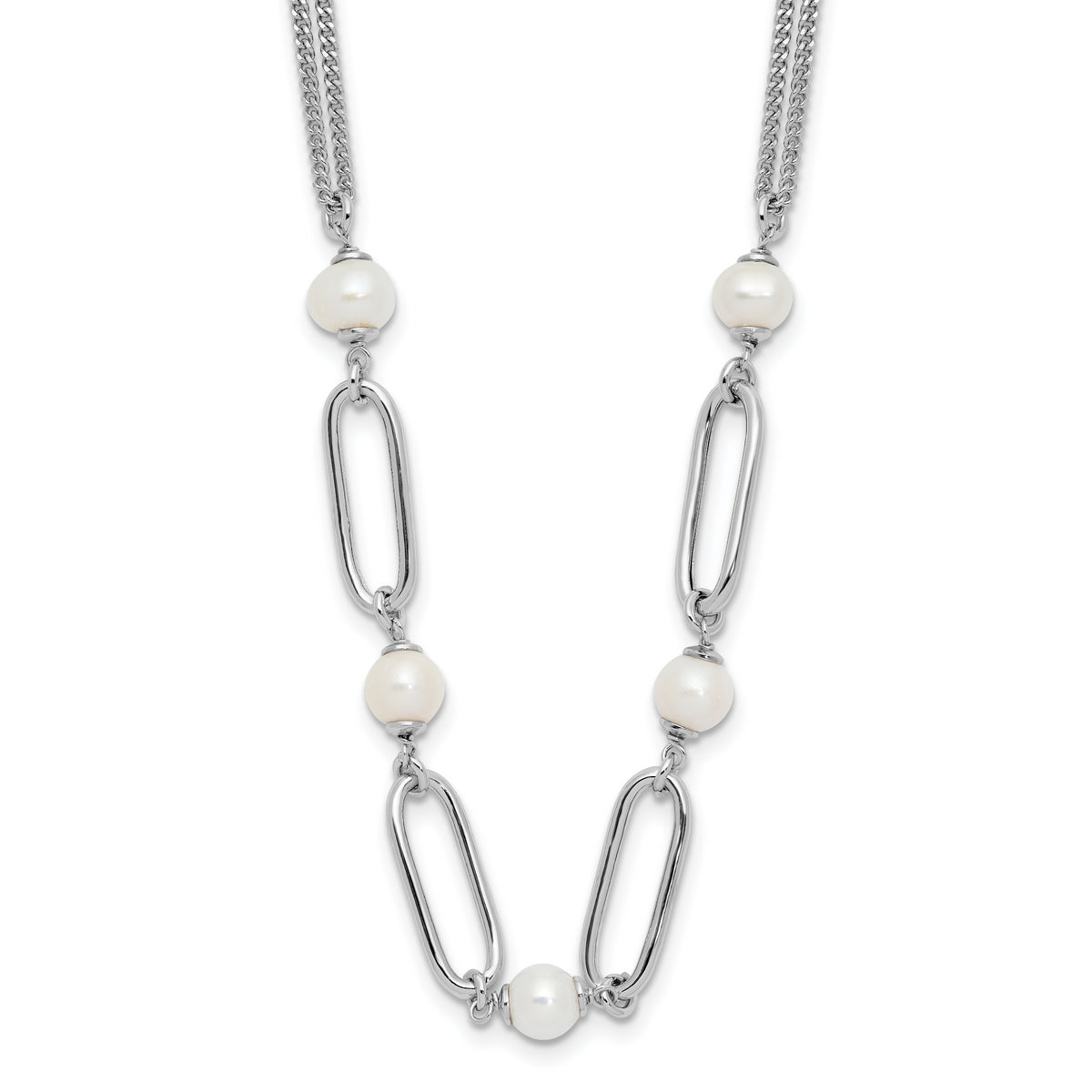 Sterling SilverRhodium-Rhodium-Plated Polished FWC Pearls With 2 Inch Extention. Necklace