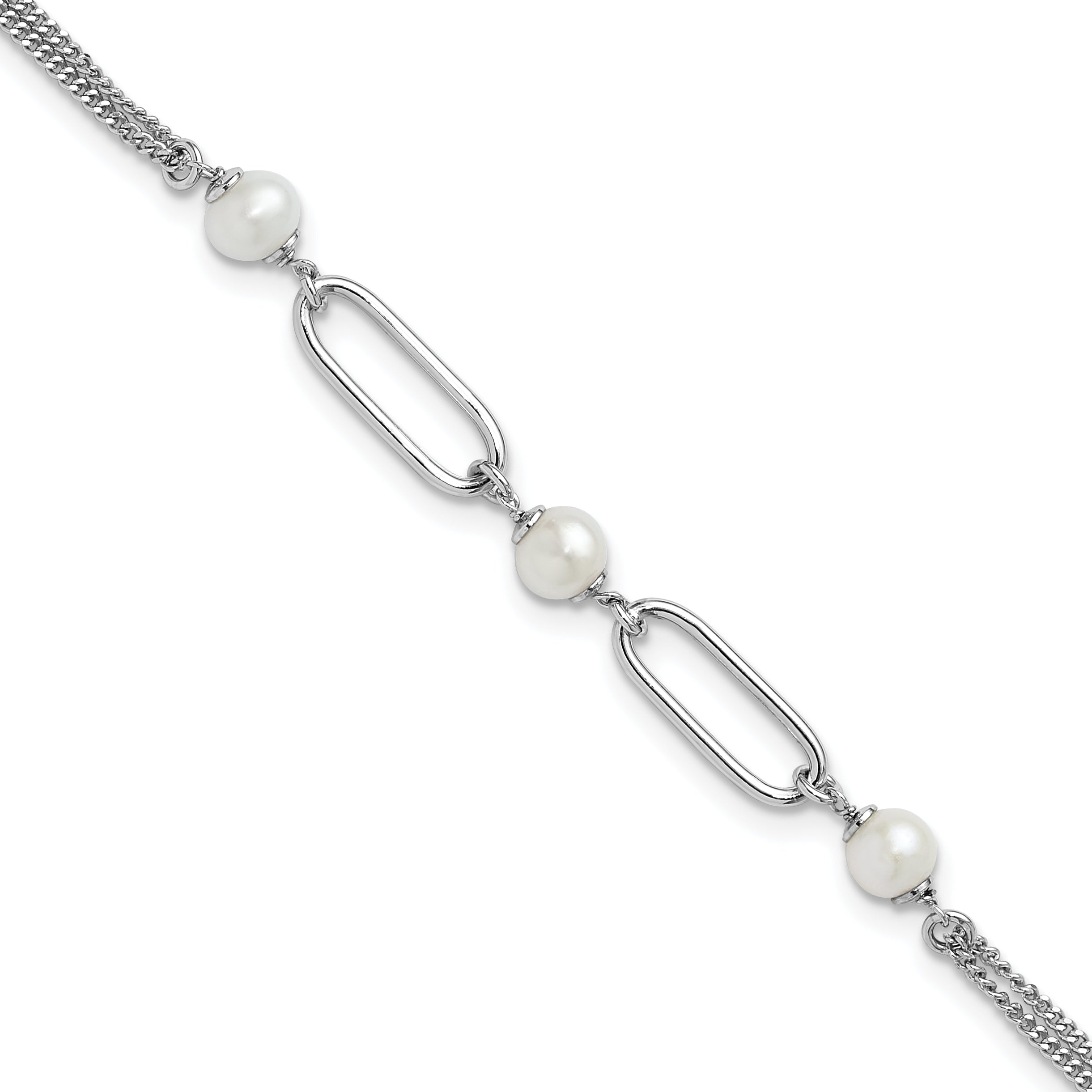 Sterling SilverRhodium-Rhodium-Plated Polished FWC Pearls With 2 Inch Extention. Bracelet