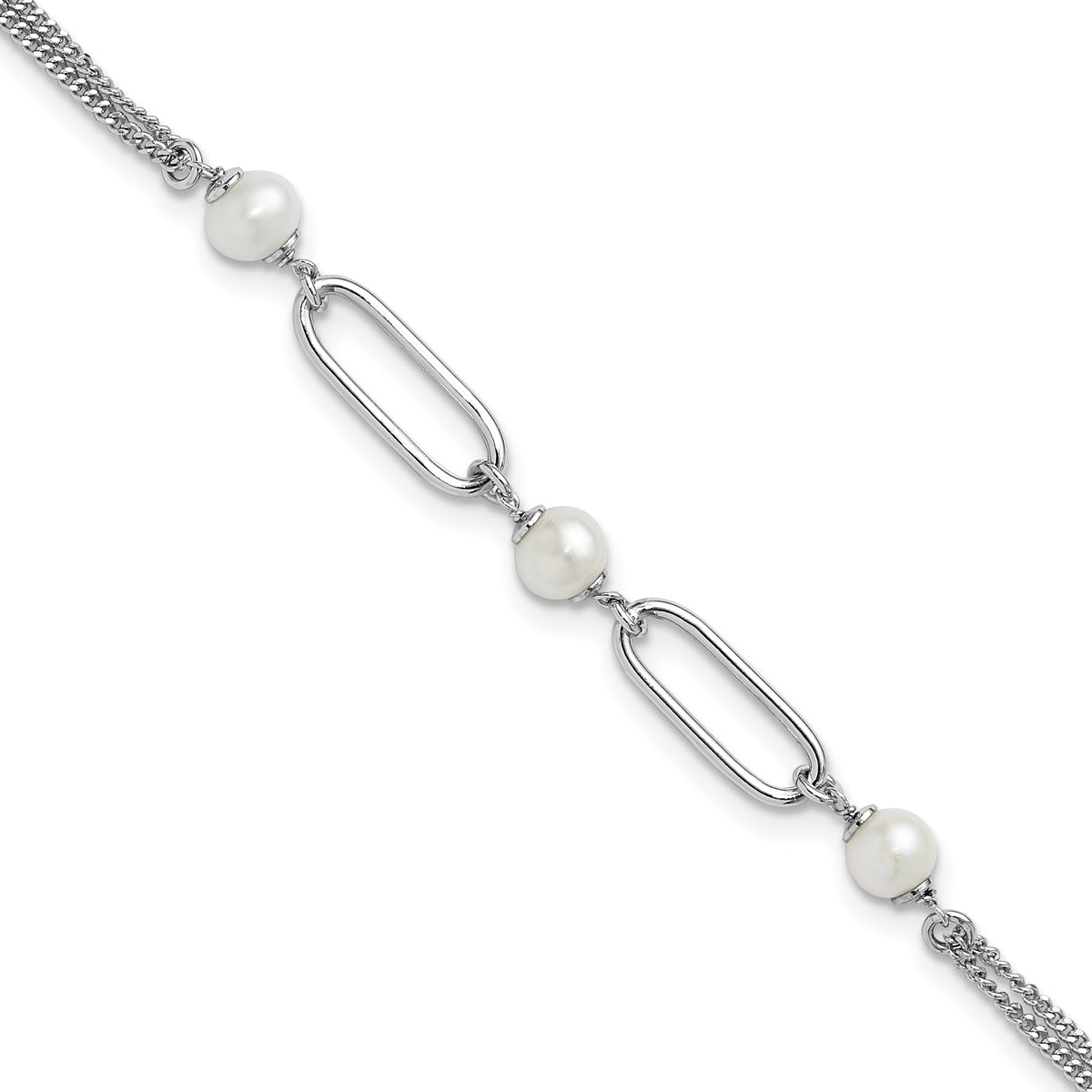 Sterling SilverRhodium-Rhodium-Plated Polished FWC Pearls With 2 Inch Extention. Bracelet