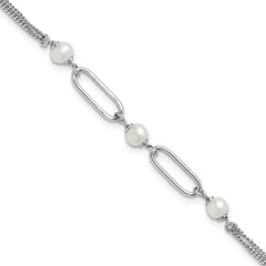 Sterling SilverRhodium-Rhodium-Plated Polished FWC Pearls With 2 Inch Extention. Bracelet