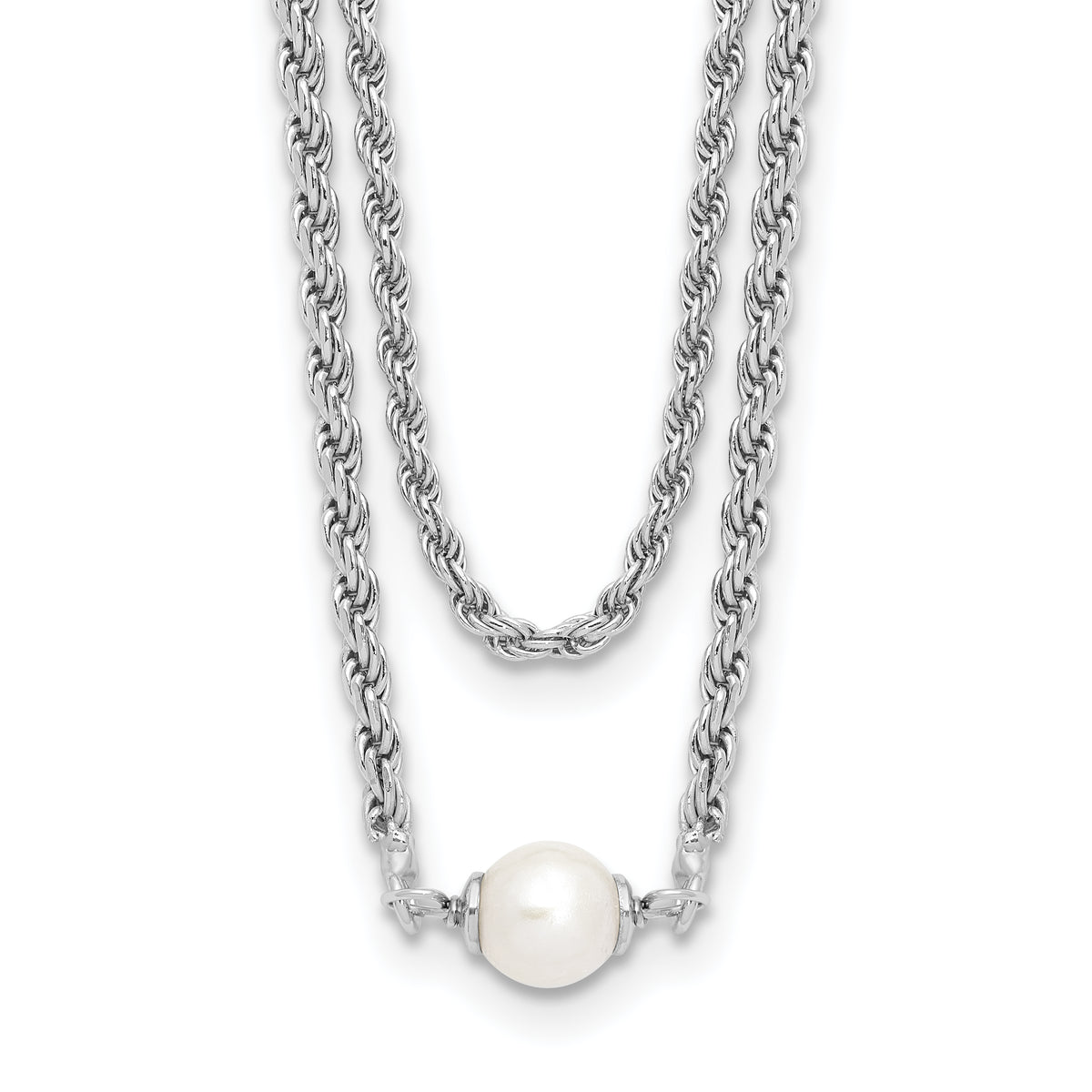 Sterling Silver Rhodium-Plated-plt Polish 2-strand FWC Pearl With 2 Inch Extention Necklac