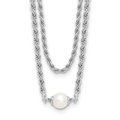 Sterling Silver Rhodium-Plated-plt Polish 2-strand FWC Pearl With 2 Inch Extention Necklac