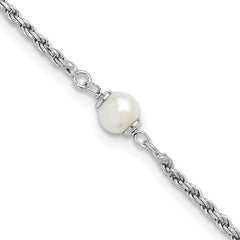 Sterling Silver Rhodium-Plated-plt Polished FWC Pearl with 2in ext. Bracelet
