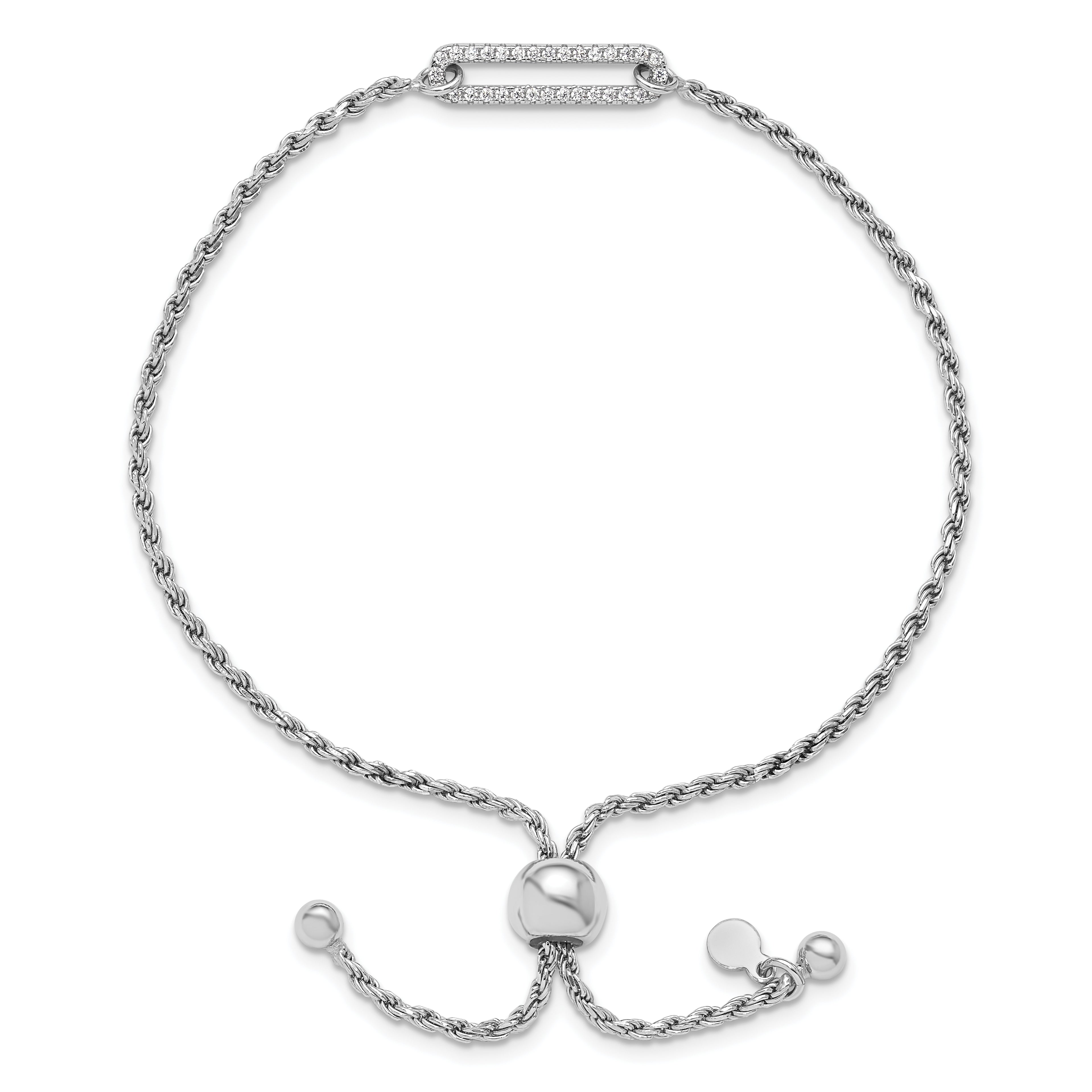 Sterling Silver RH-plated Polished CZ Adjustable Bracelet