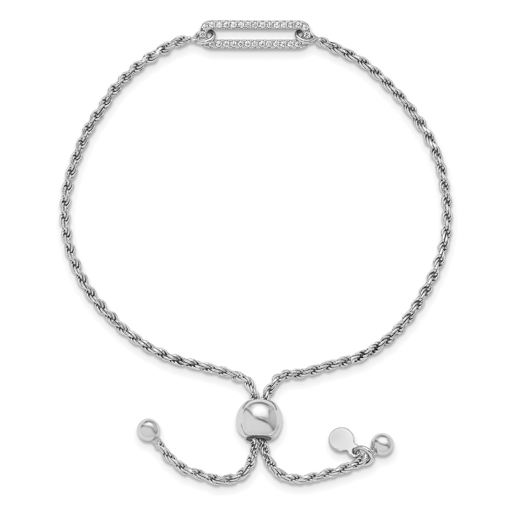 Sterling Silver RH-plated Polished CZ Adjustable Bracelet