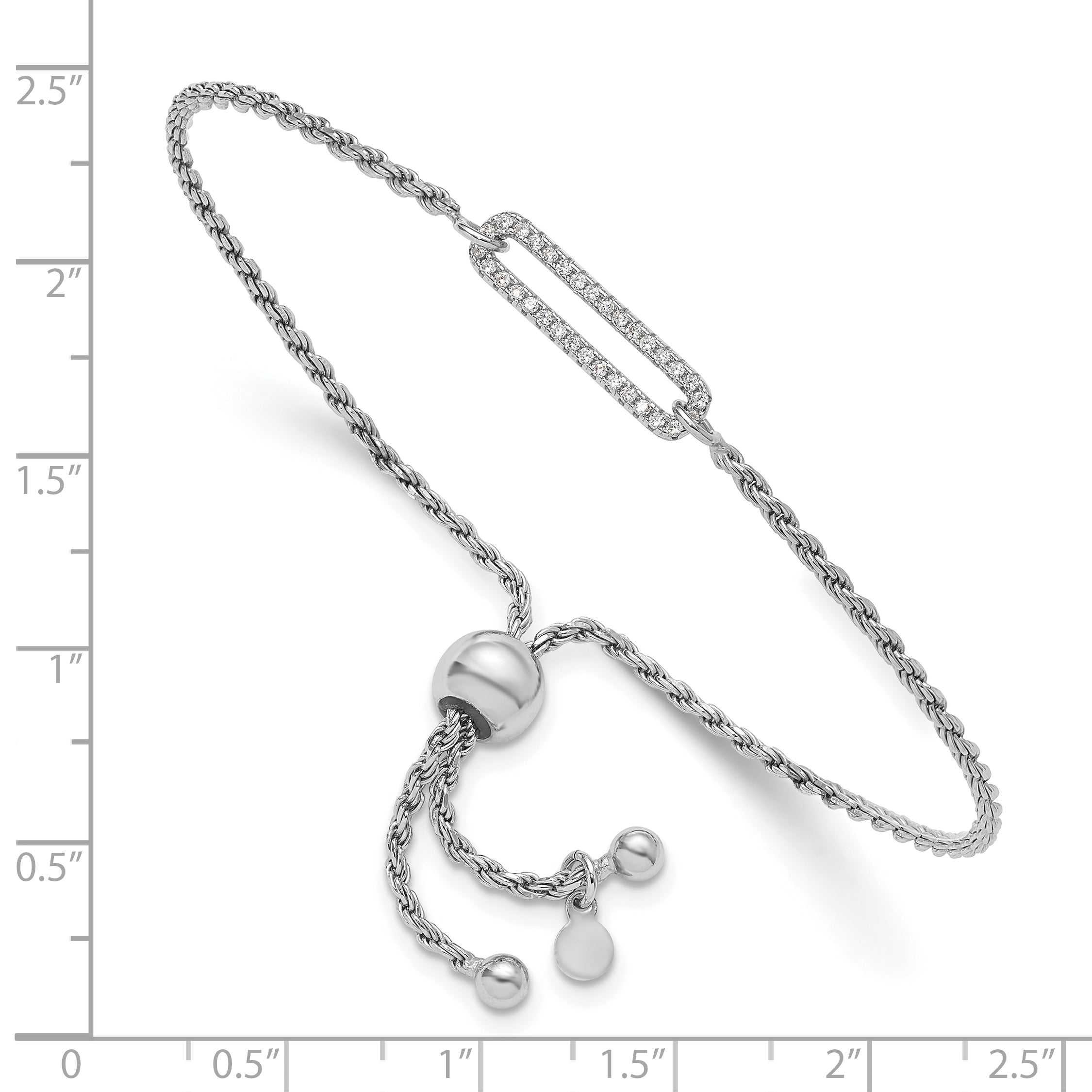 Sterling Silver RH-plated Polished CZ Adjustable Bracelet