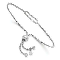 Sterling Silver RH-plated Polished CZ Adjustable Bracelet