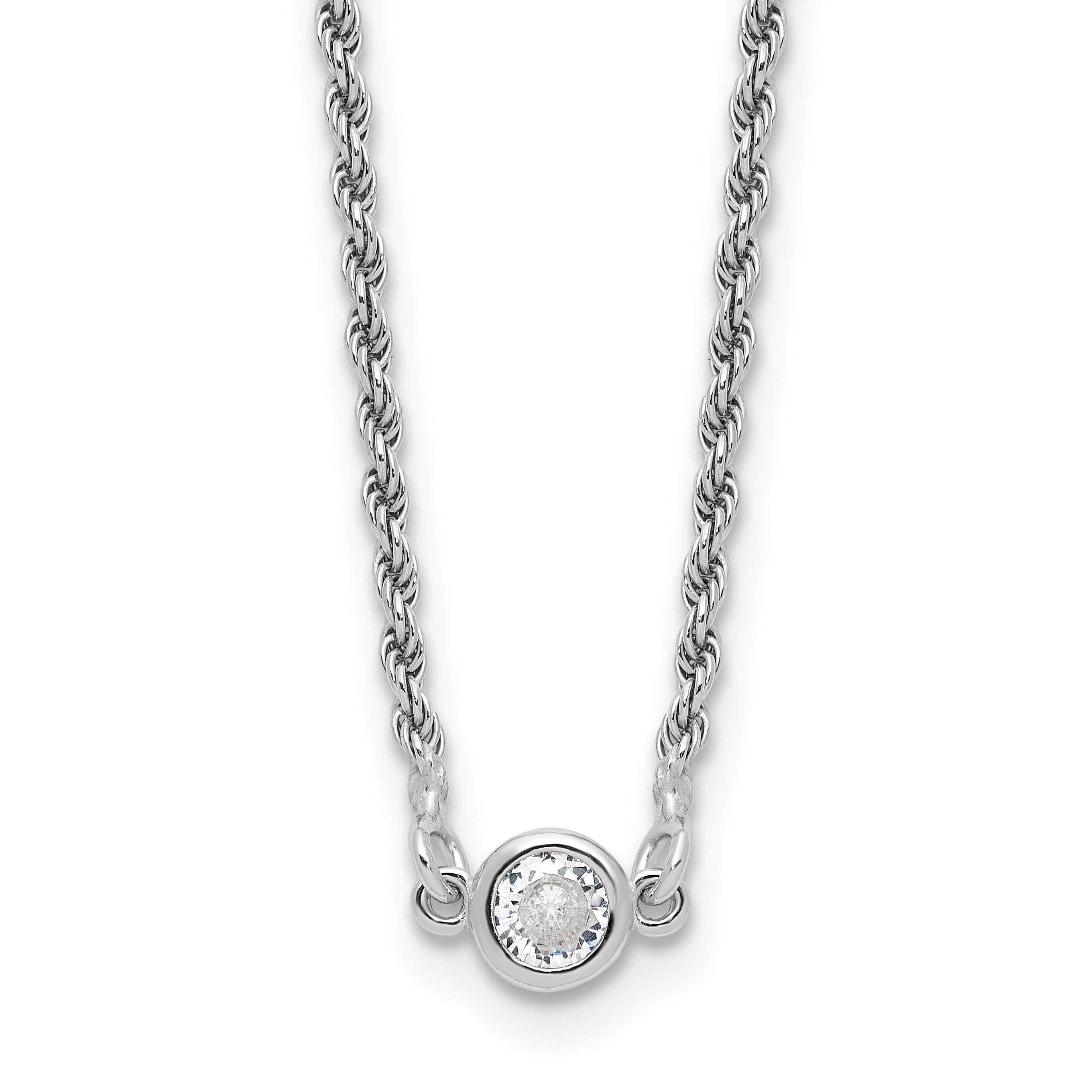Sterling SilverRhodium-Rhodium-Plated Polished CZ with 1.5in ext. Necklace Main image
