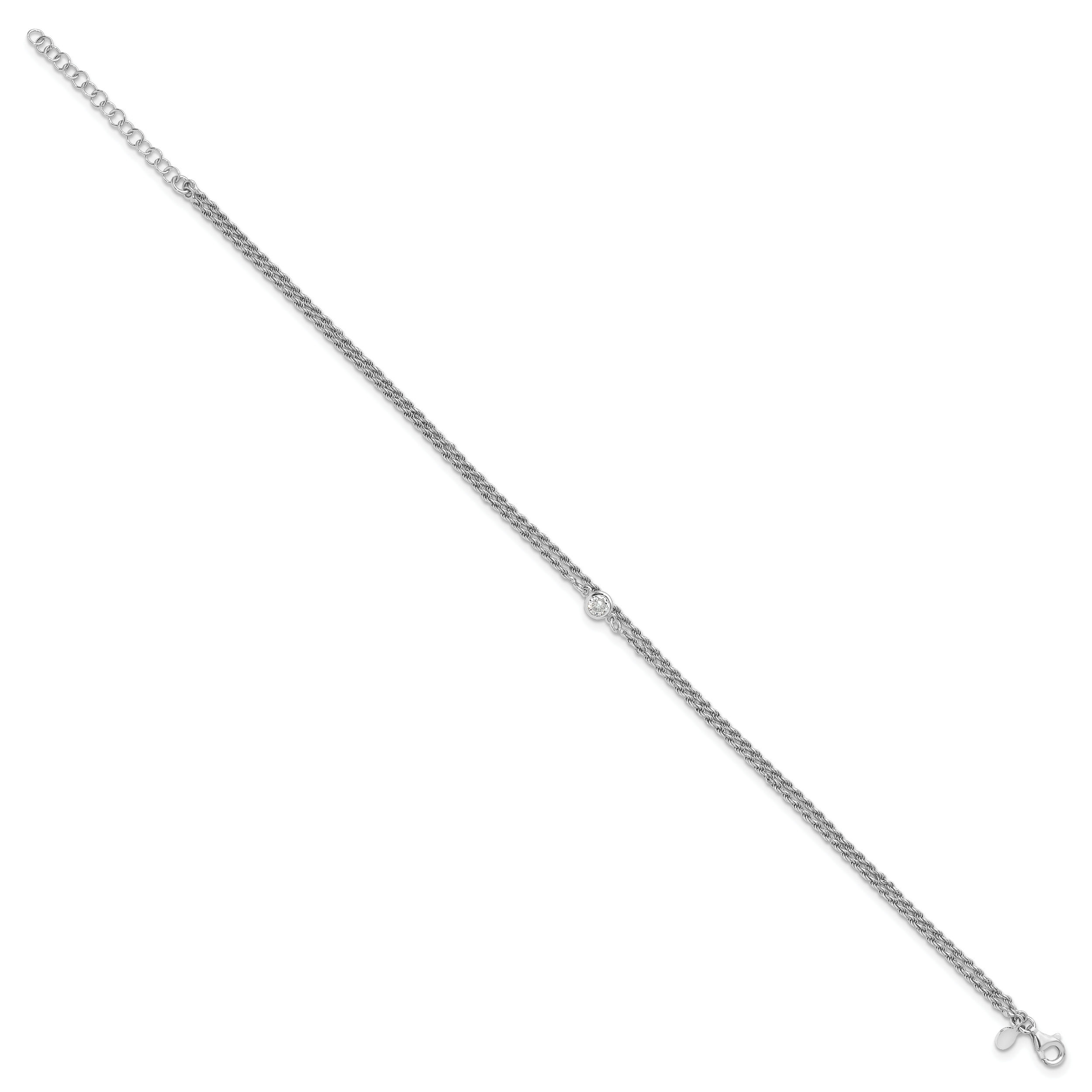 Sterling Silver RH-plated Polished CZ 2-Strand 9 in Plus 1.5in ext Secondary image