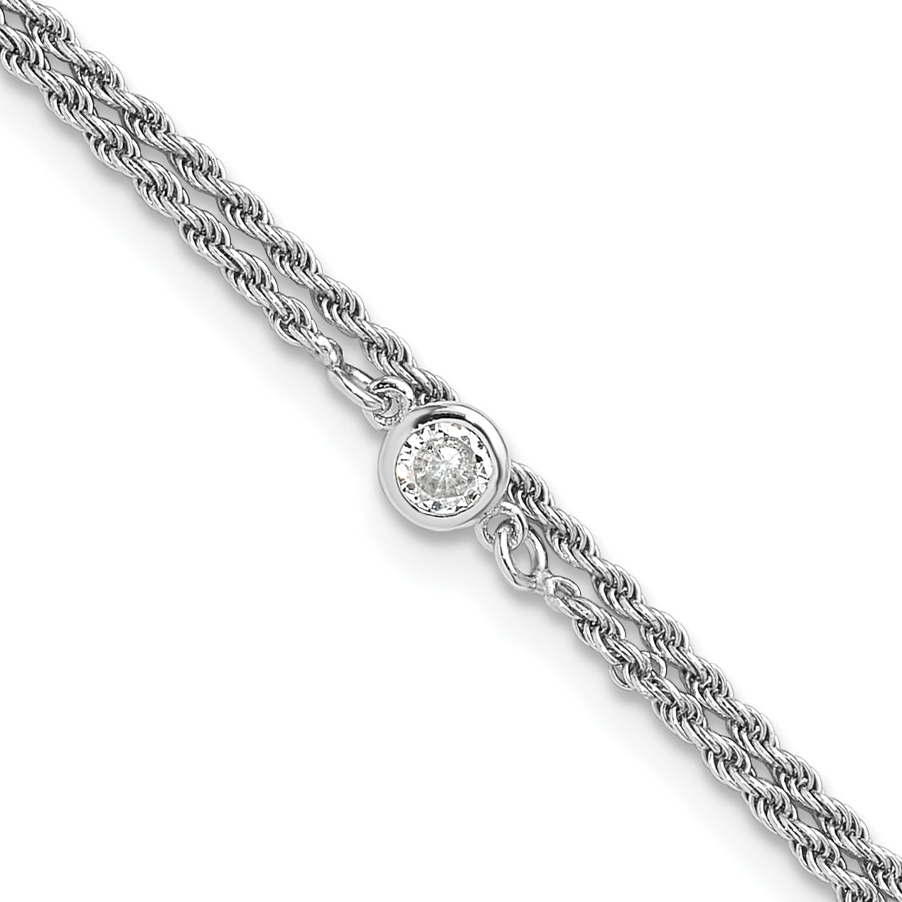 Sterling Silver RH-plated Polished CZ 2-Strand 9 in Plus 1.5in ext Main image