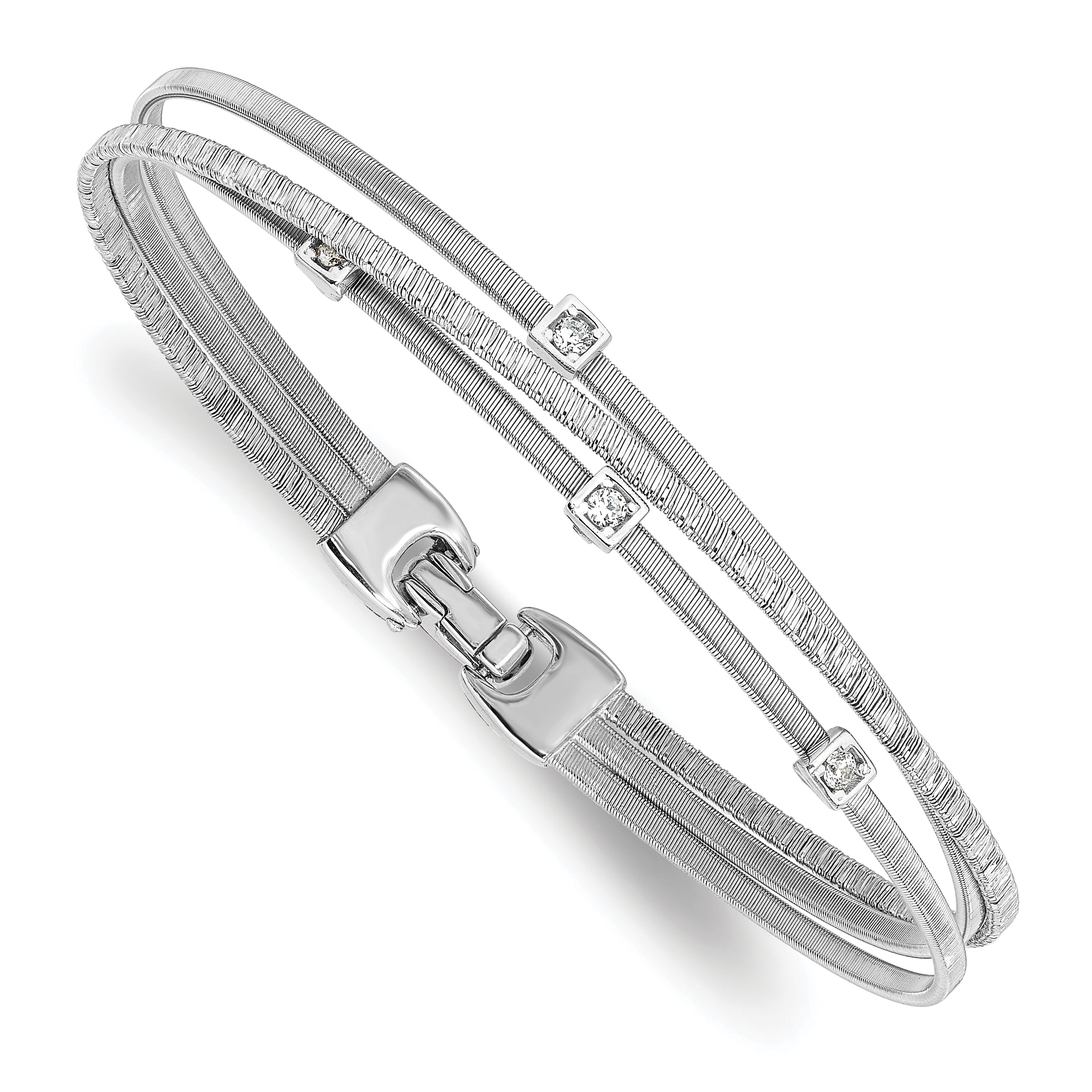 Sterling Silver Rhodium-Rhodium-Plated CZ Polished and Textured Bracelet